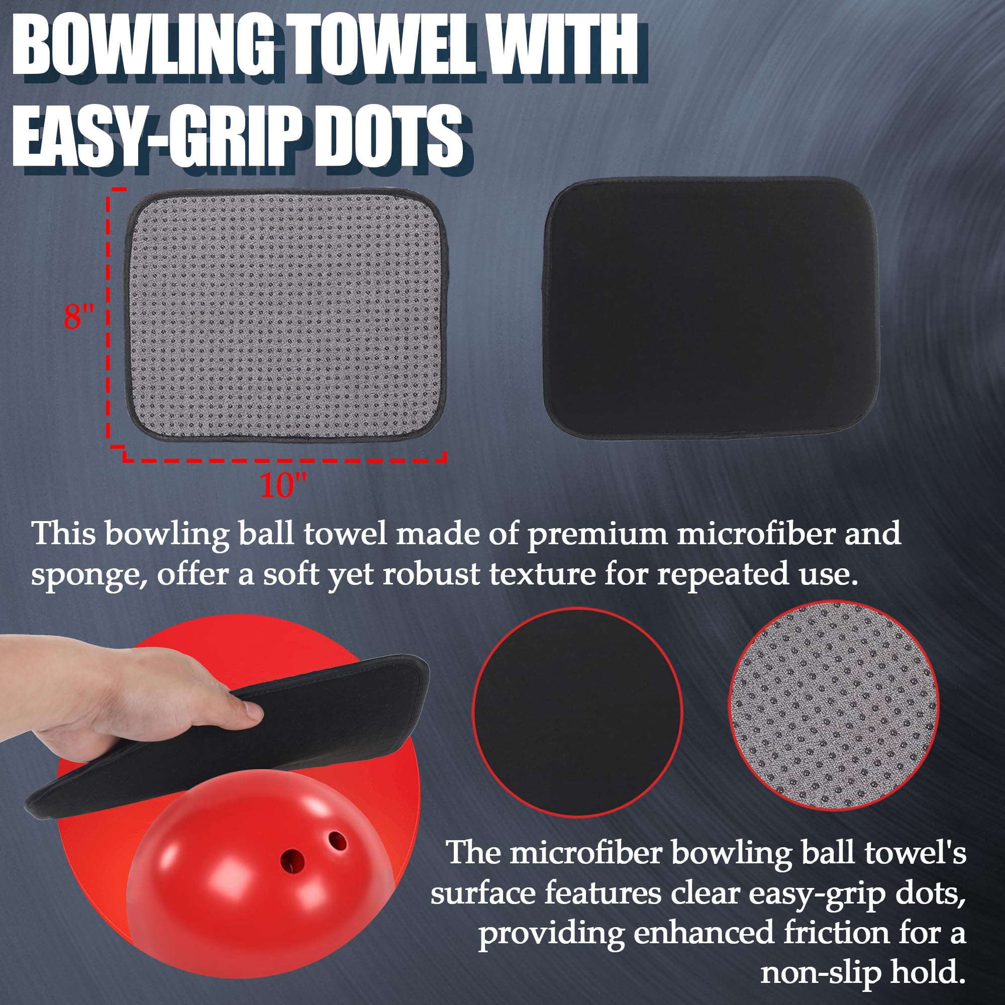Paquete combinado de limpiador de bolas de bolos, toalla de bola de boliche de 10 x 8 pulgadas con puntos de fácil agarre, bolsa pulidora de bolos para almacenamiento, juego de limpiador 4