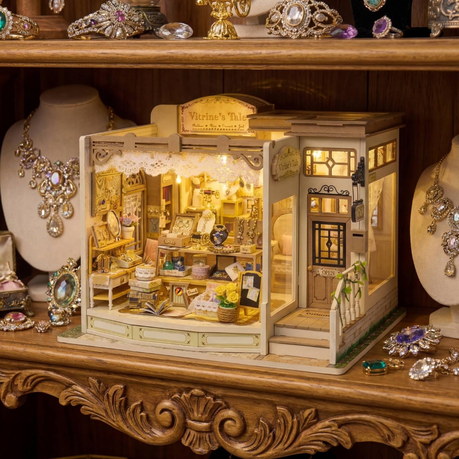 Miniatur-Schmuckladen detailgetreu Schmuckgeschäft-Modellbausatz kompakt Modellhaus für Sammler, Regal