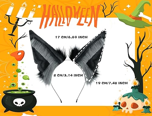 Miniatura 9 de Loiahoer Diadema de orejas de chacal, diadema de pelo de zorro lobo hecha a mano, accesorios para la cabeza, Halloween, cosplay, fiesta de disfraces