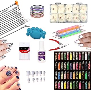 generic Coslifestore-Nail art studio kit for girls-with Nail Extension set (Set of 1080 pcs) 48 Nail Art Glitter, 5 Dotting Tool,15 Nail art Brushes, Palette, 5 Adhesive Nail Striping Tape, nail glue, 4 French strips, 1000 fake nail tips, toe extensions, tip cutter-picture-51