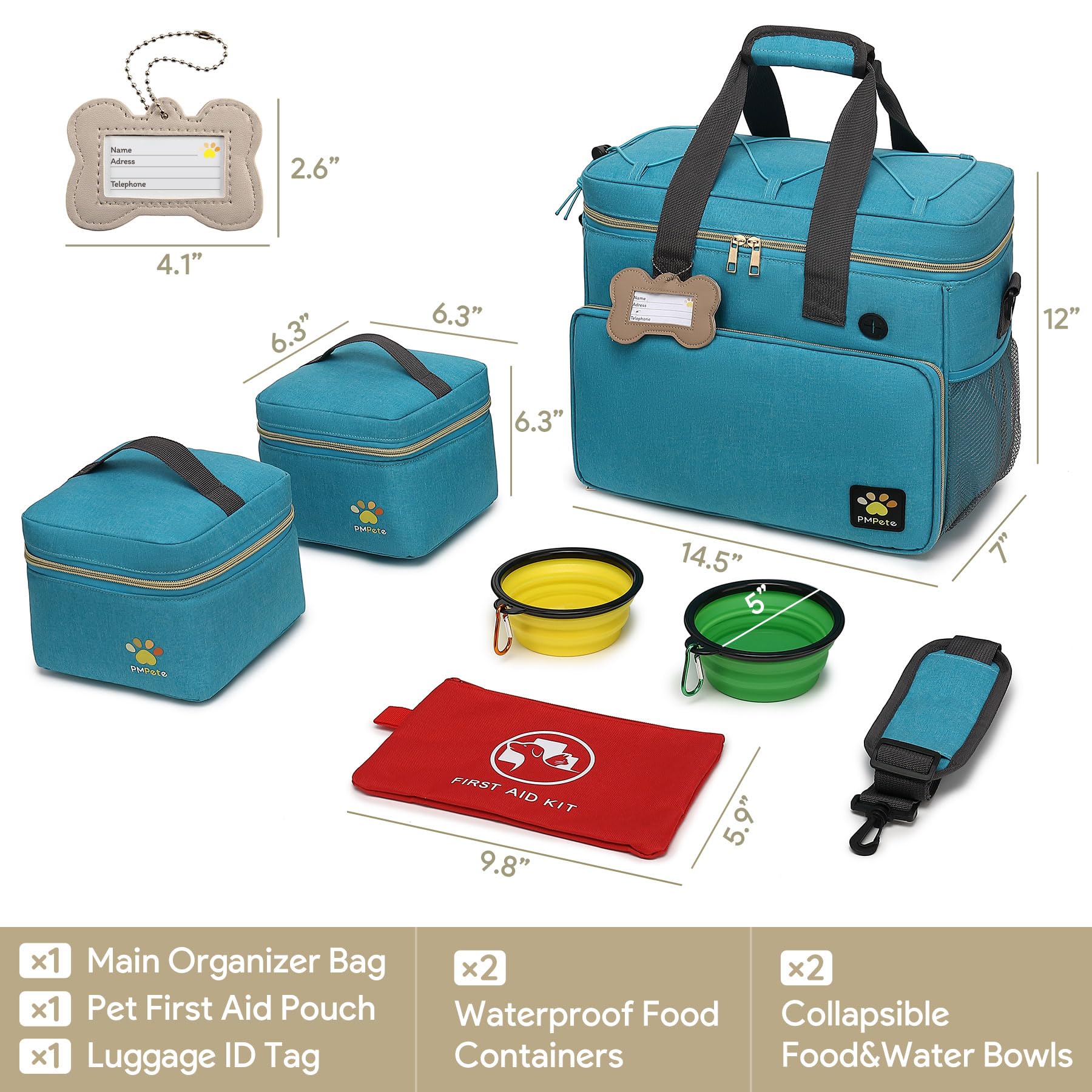 Hunde-Reisetasche für Reisen, Wochenausflug/Übernachtung, Hunde-Reisezubehör mit Multifunktionstaschen, Haustier-Reise-Set für Hund und Katze, ideale Hunde-Wickeltasche und Hunde-Reise-Set