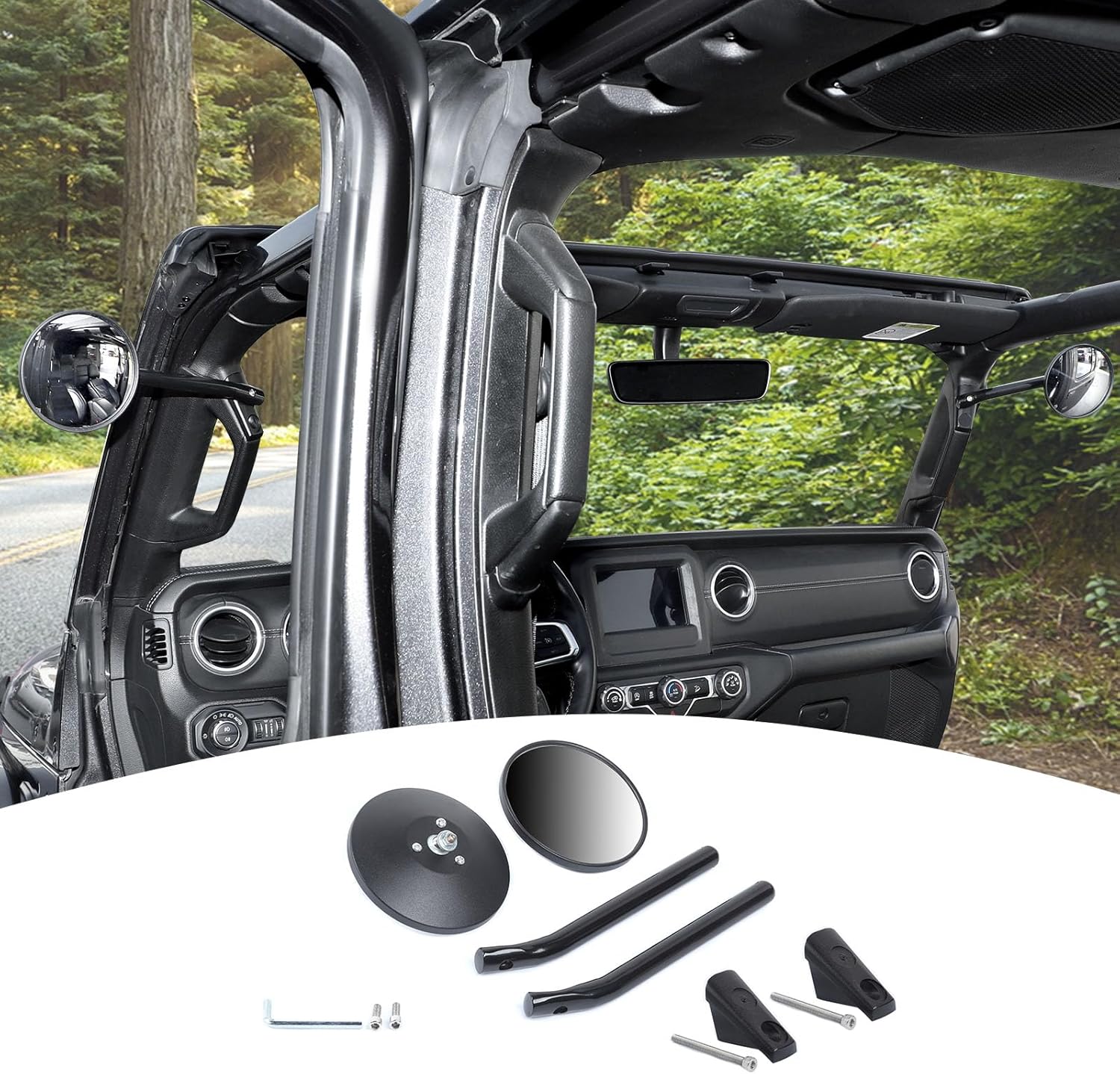 for Jeep JL Door Off Mirrors, Wider View Easy-Install A-Pillar Grab Handle Side Mirrors for Jeep Wrangler JL JLU 2018-2023 & Gladiator JT 2020-2023 Black Exterior Accessories 2pcs
