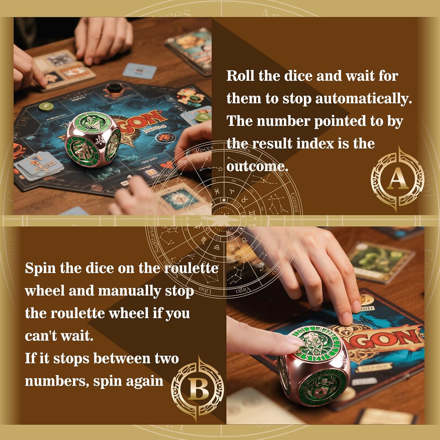 Metal DND Spinner Dice Set 7 in 1 with 3D Relief, Cool Polyhedral Dice for Dungeons and Dragons, D&D RPG Accessories with 3D Relief for Game Master