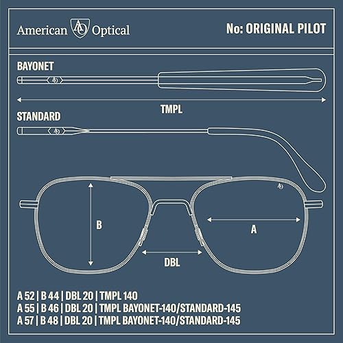 Miniatura 4 de AO Gafas de sol Pilot originales, color dorado, lentes de nailon AOLite de color real, patillas de bayoneta, 52-20-140