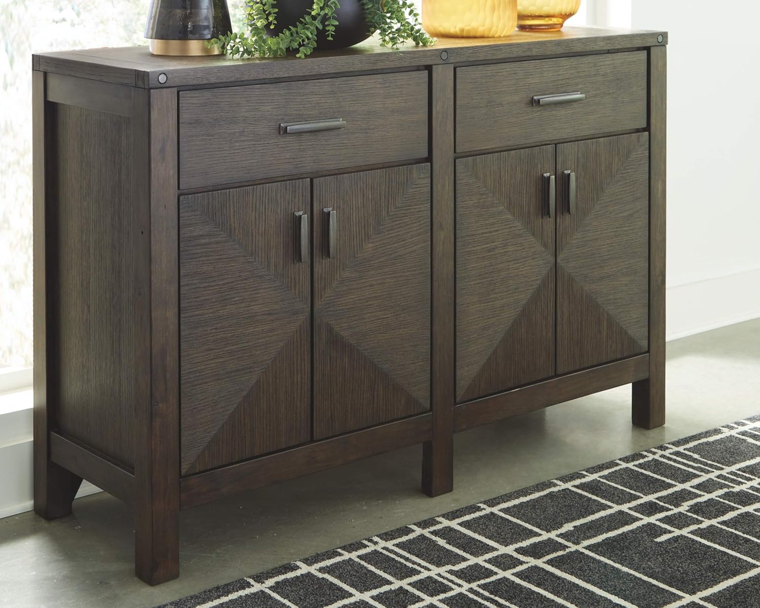 Dellbeck Dark Brown Wood Dining Room Server with Drawers