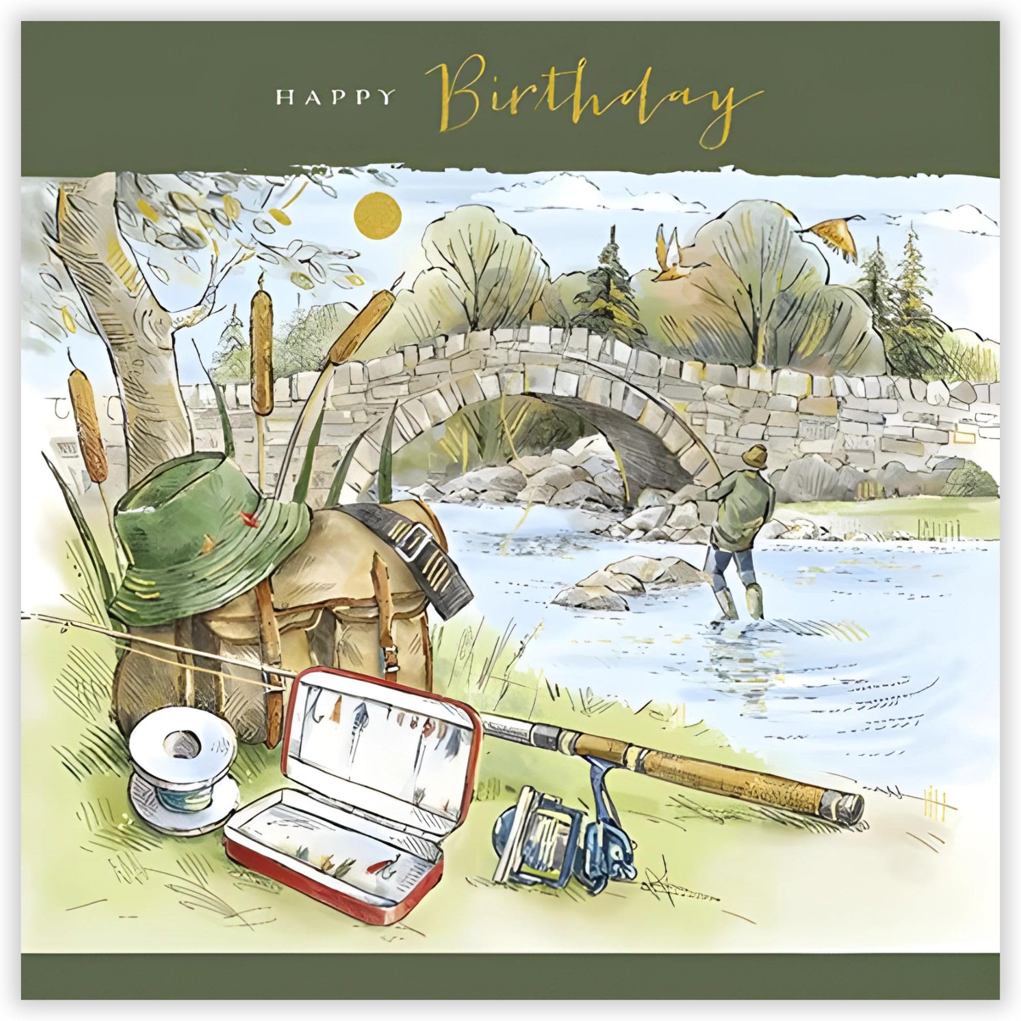 Male Birthday Card for Him - General Card for Men - Special Finish - Fishing Artistic Design - Eco-Friendly - Recyclable