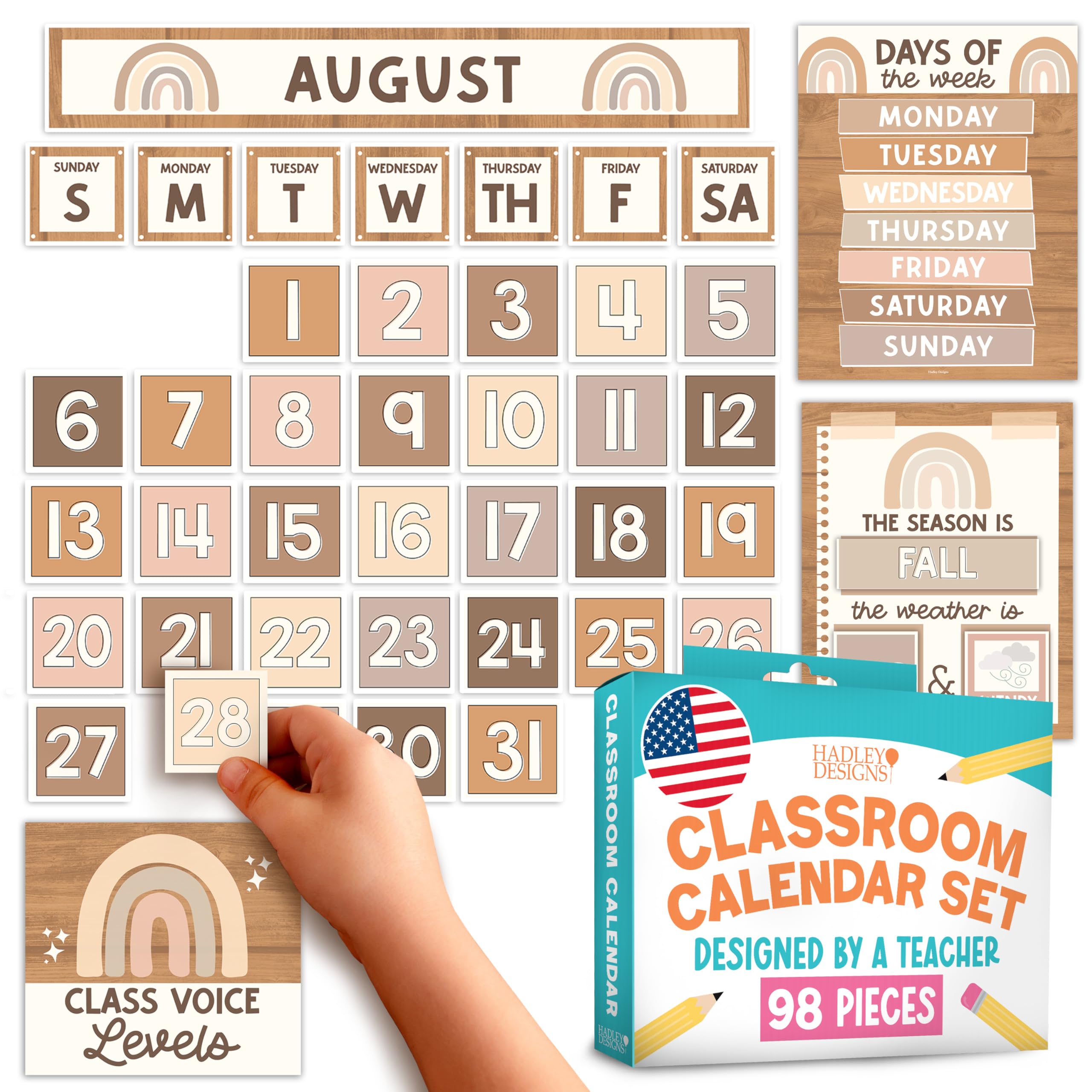 Classroom Calendar Set Bulletin Board Decorations - School Calendar for Classroom Elementary, Preschool Weather Chart Months of the Year, Homeschool &