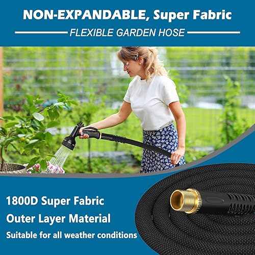 Miniatura 3 de Manguera de jardín de 100 pies, manguera de agua ligera y flexible no expandible, con boquilla rociadora de 10 patrones, súper tela, accesorios de