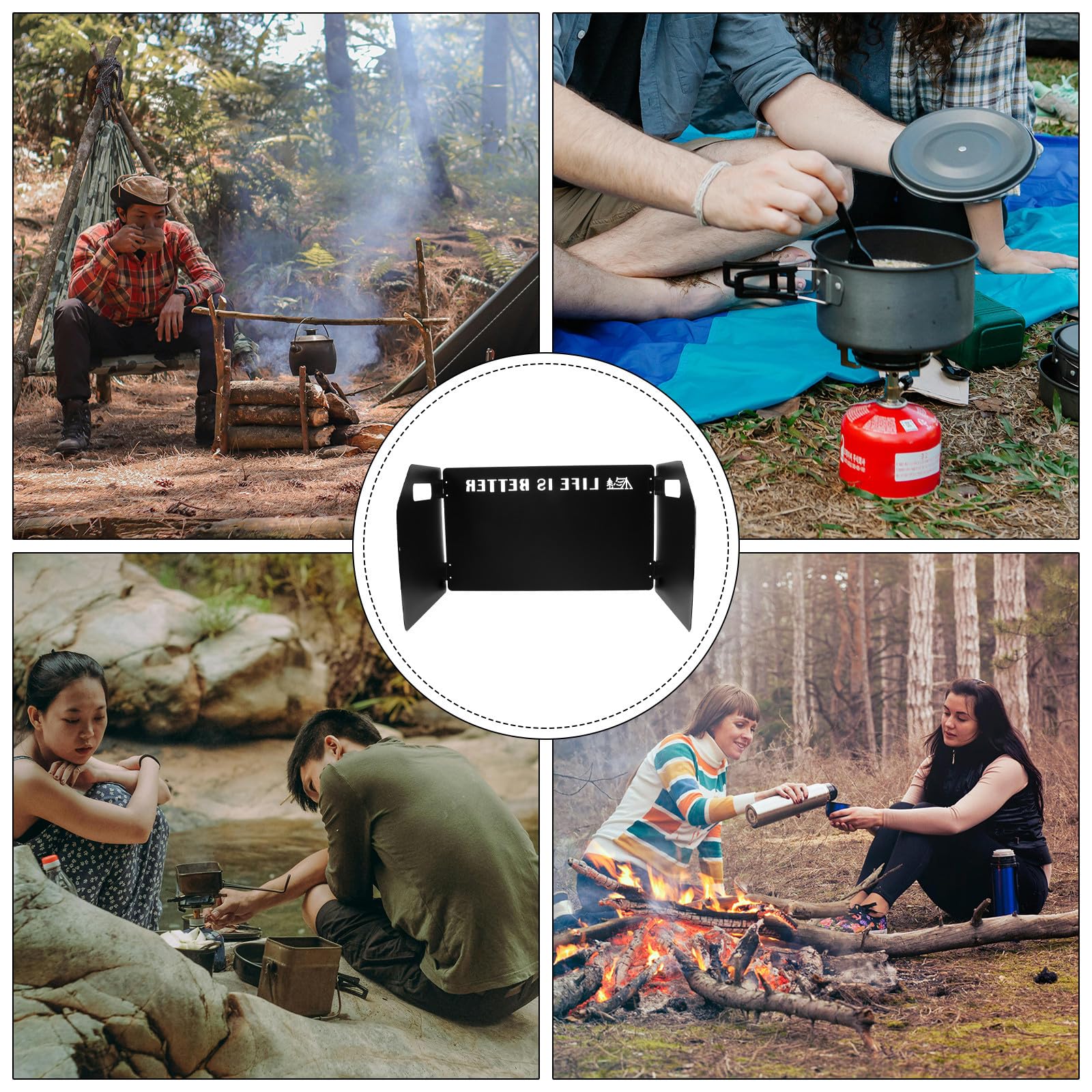 Parabrisas para Quemador Gas Camping Portátil de Hierro Instalación Rápida Picnic y Camping al Aire Libre