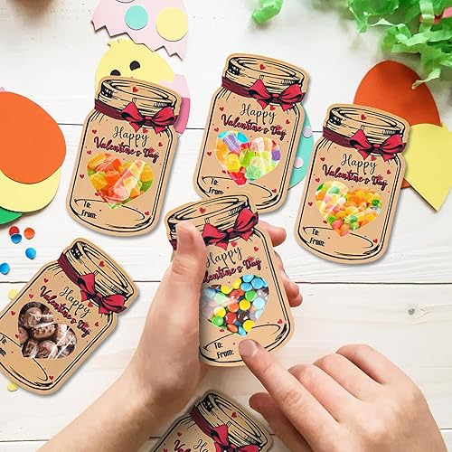 Miniatura 4 de Anglekai 60 tarjetas de papel kraft para dulces de San Valentín, tarjetas de intercambio de feliz día de San Valentín para escuela, aula, tarjetas