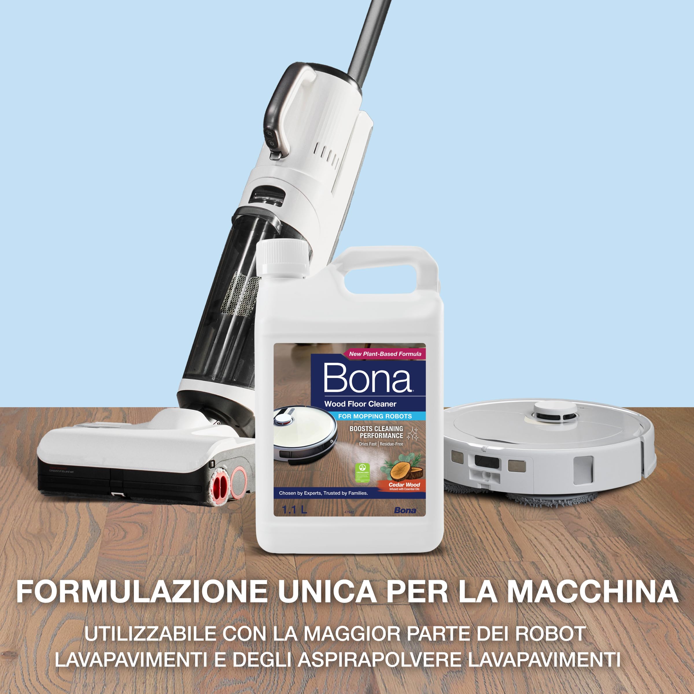 Bona detergente pavimenti legno robot pulitore 1,1 L, aspirapolvere | robot pulitore, robot aspirapolvere, aspirapolvere umido secco, concentrato profumo legno di cedro