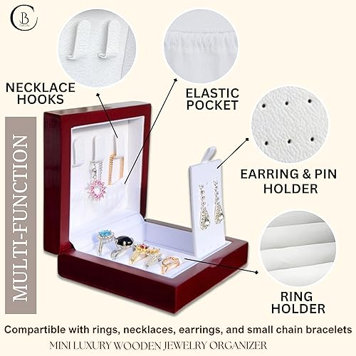 Miniatura 2 de Joyero personalizado para mujer, organizador de madera, con monograma grabado, regalo de cumpleaños para niñas, 4 x 4 x 1.5 pulgadas, letra A