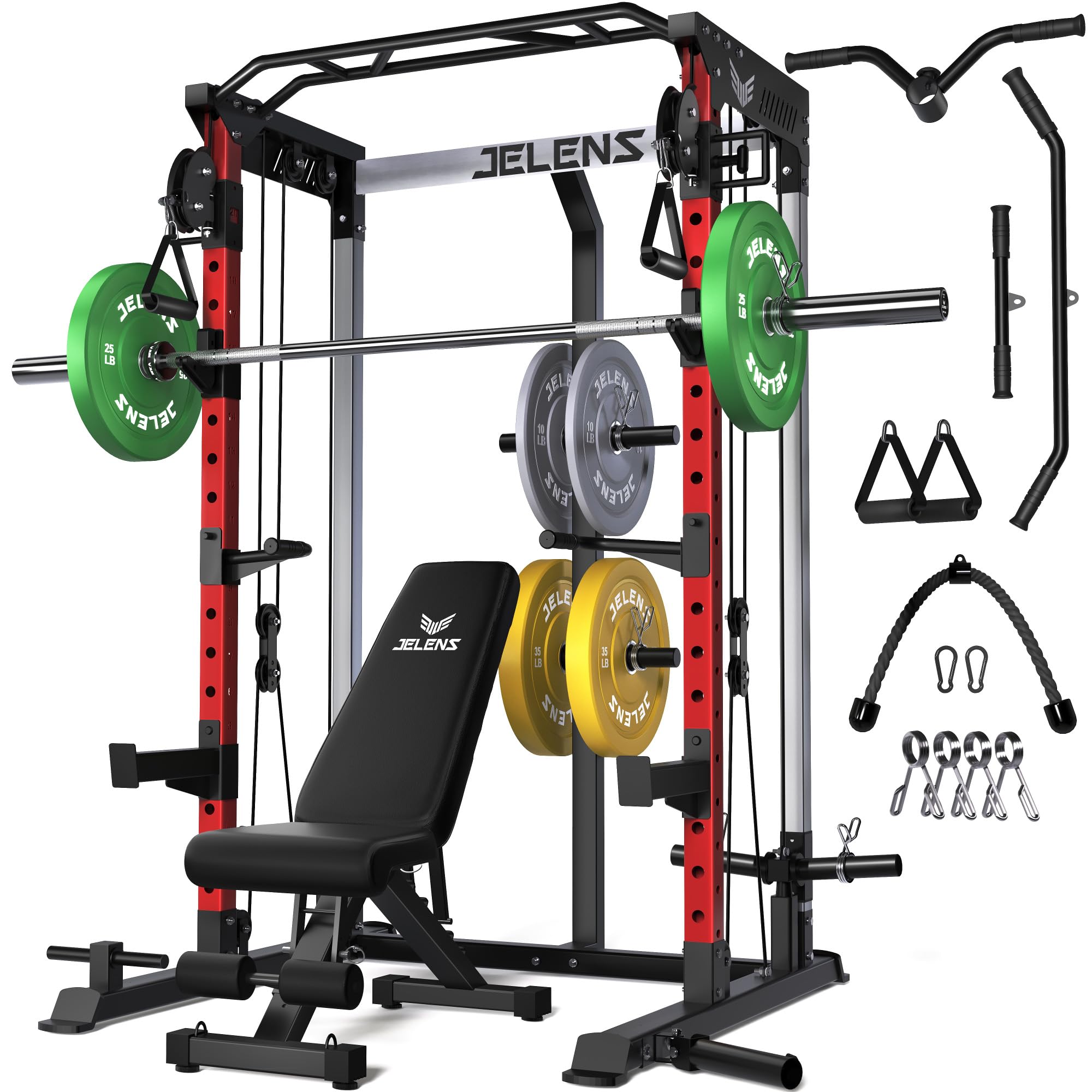 JELENS C21 Power Cage, 2000LBS Multi-Function Power Rack with Independent Dual Pulley System, All-in-One Squat Rack for Cable Crossover, Home Gym Workout Machine