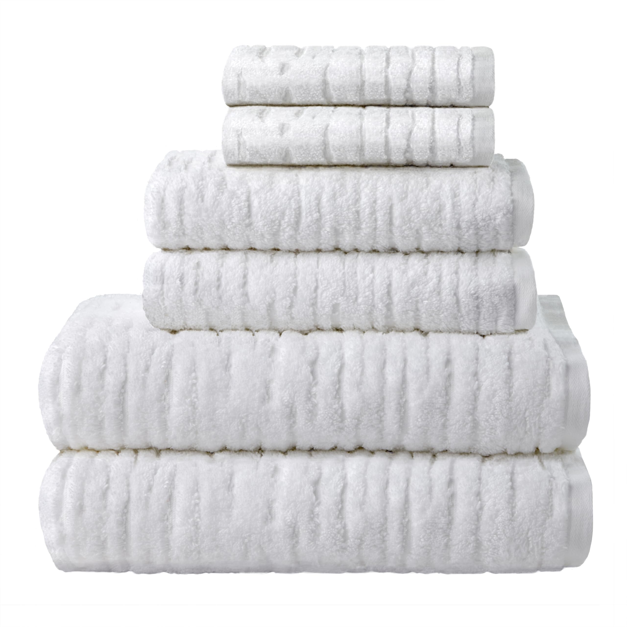 SKL Home CloudSoft 100% Cotton Luxury 6-Piece Towel Set, 600 GSM, Ultra Plush & Absorbent - 2 Bath Towels, 2 Hand Towels, 2 Washcloths, White