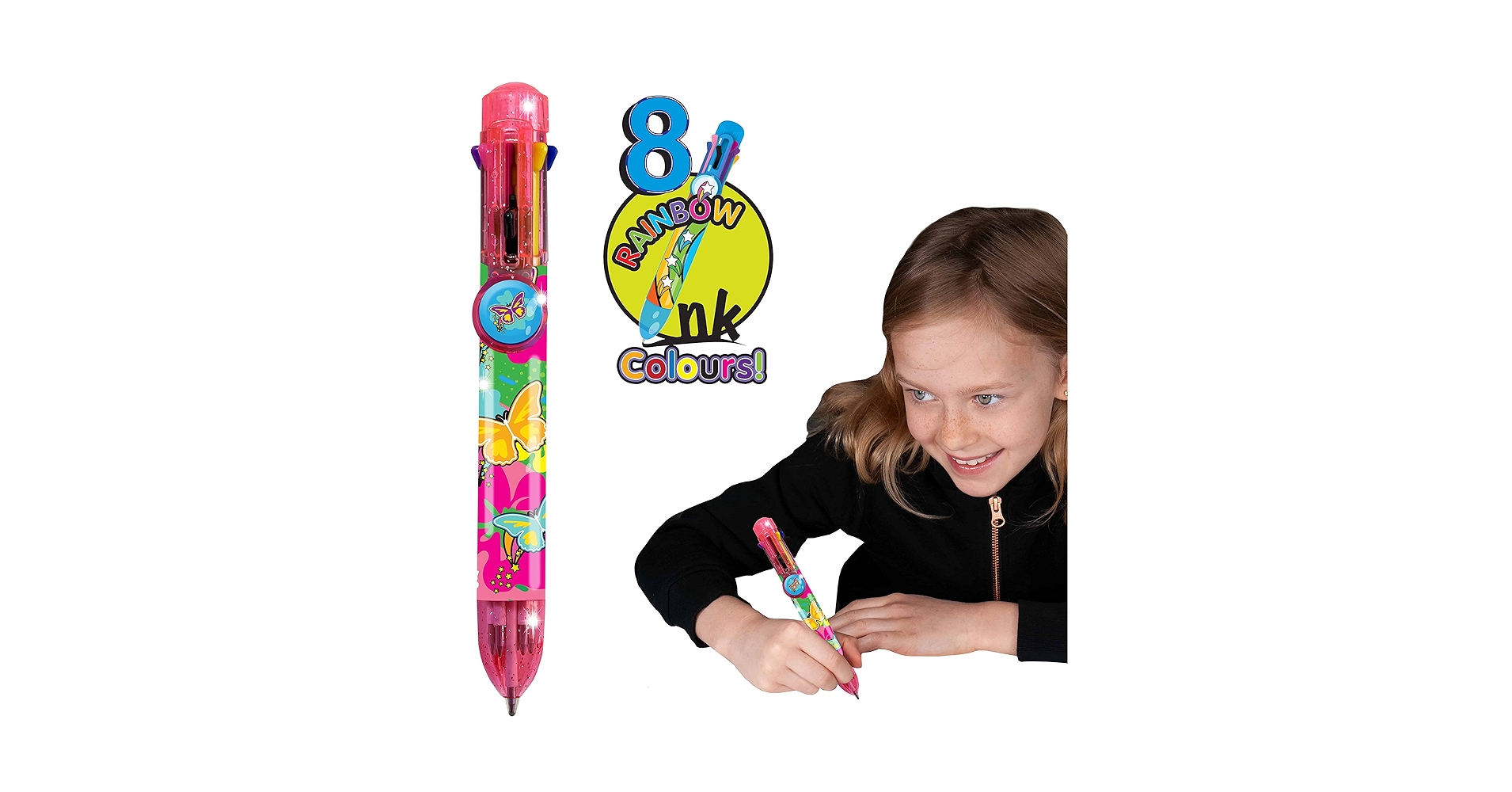 Rainbow Writer - Wolf Multicolor Pen From Deluxebase. 8 In 1 Retractable Colored Ballpoint For School And Office Supplies, Writing Gifts And Party Favors