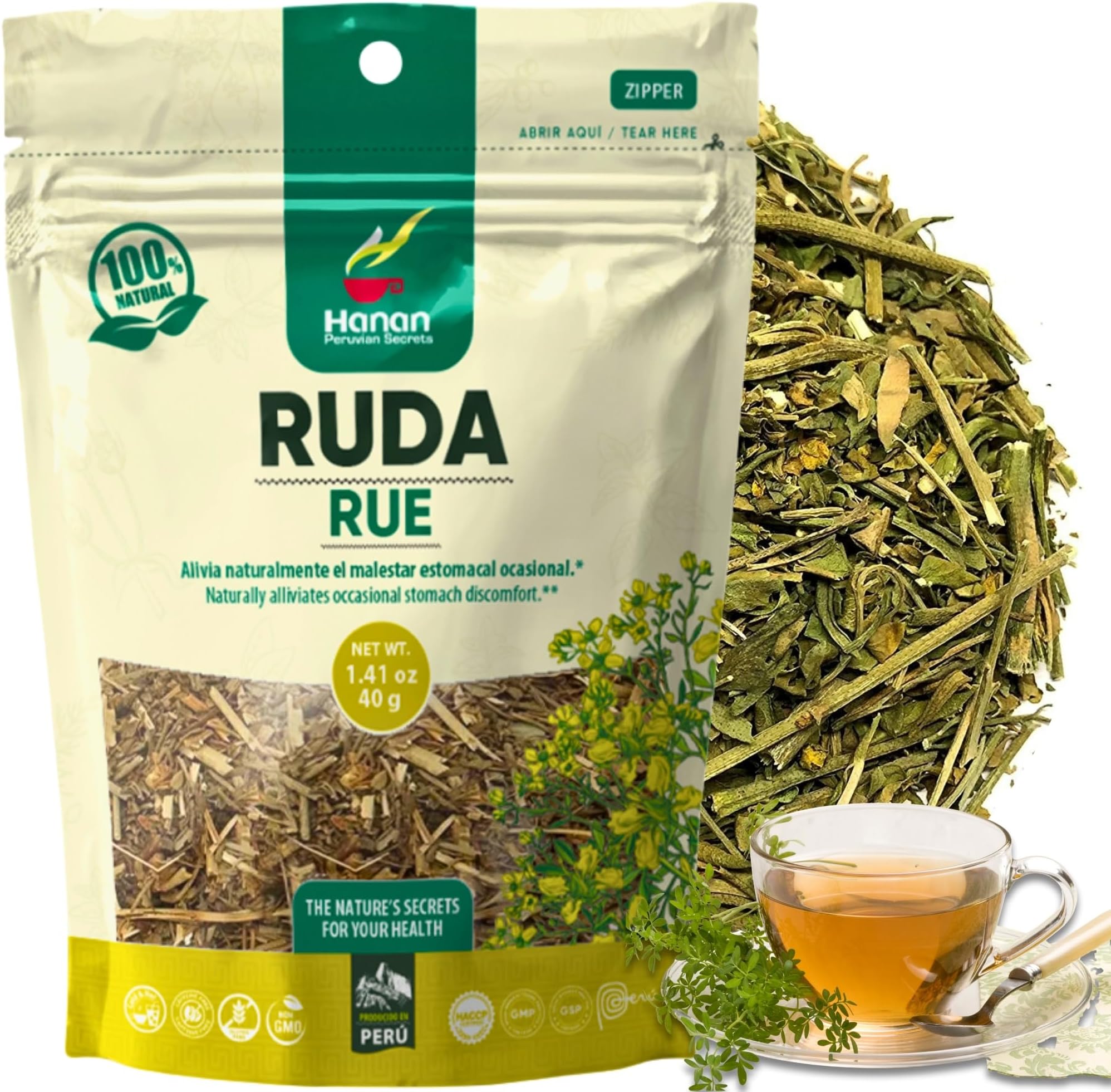 Hanan Te de Ruda 40g - Rue Loose Leaf Tea for Relaxation & Well-Being, Ruta Graveolens, Natural Herbal Tea from Peru (1.4oz)