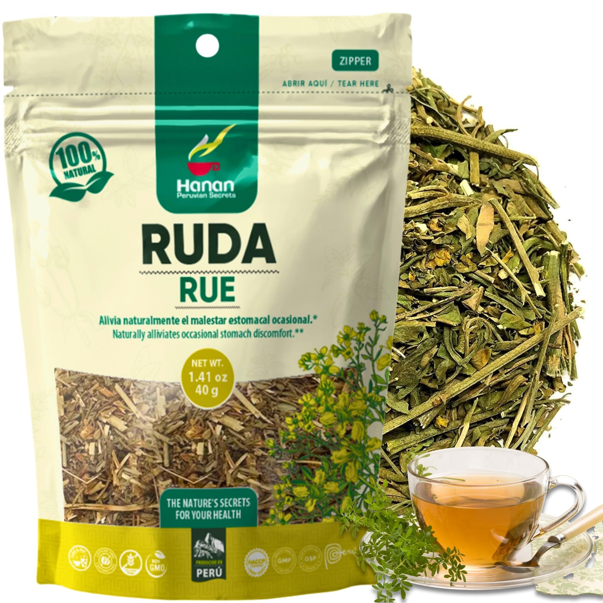 Hanan Te de Ruda 40g - Rue Loose Leaf Tea for Relaxation & Well-Being, Ruta Graveolens, Natural Herbal Tea from Peru (1.4oz)