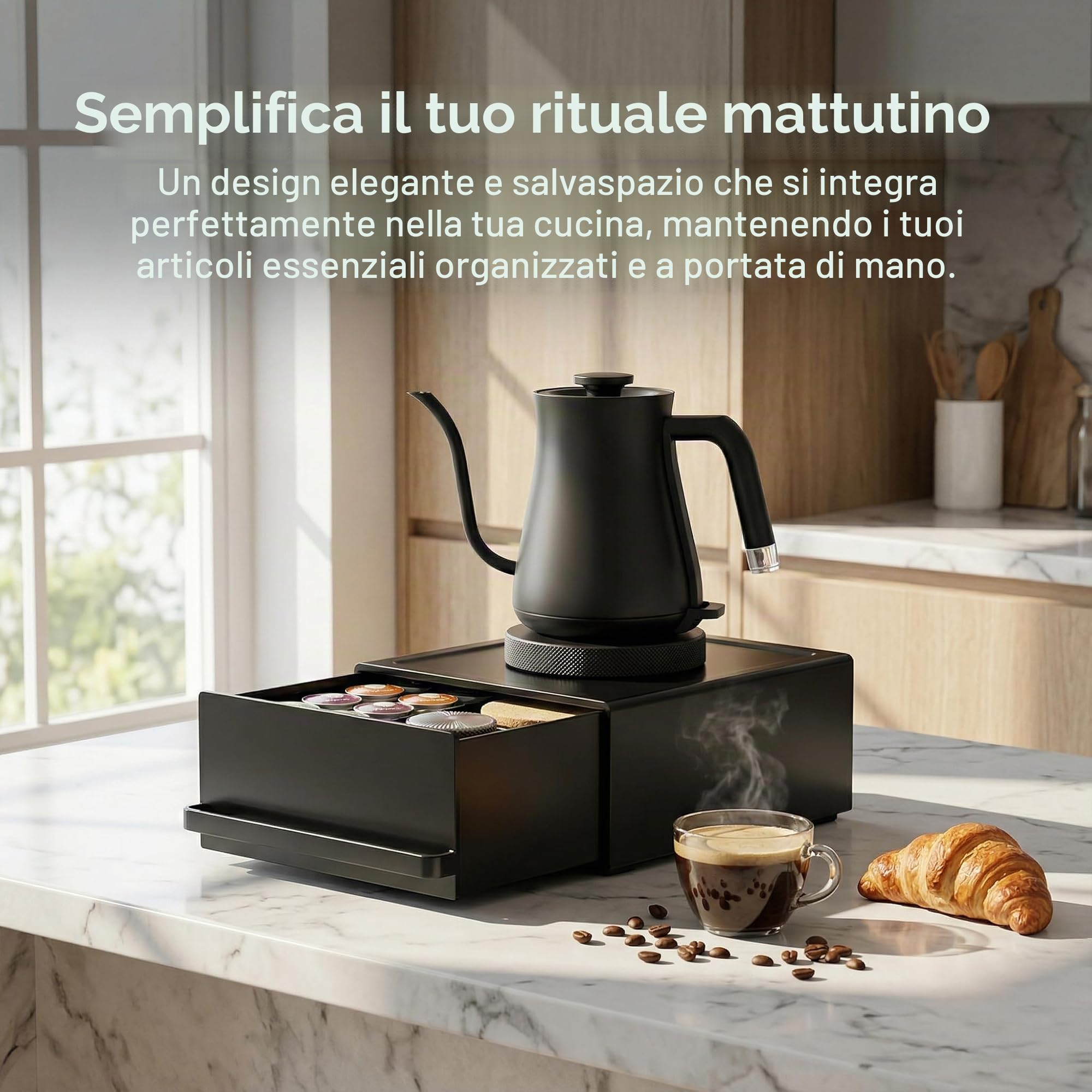Contenitore per capsule da caffè (27,5 x 22,2 x 11,5 cm) con cassetto, realizzato in acciaio al carbonio, capacità di carico di 11 lbs,organizer per macchina da caffè, mixer, bollitore