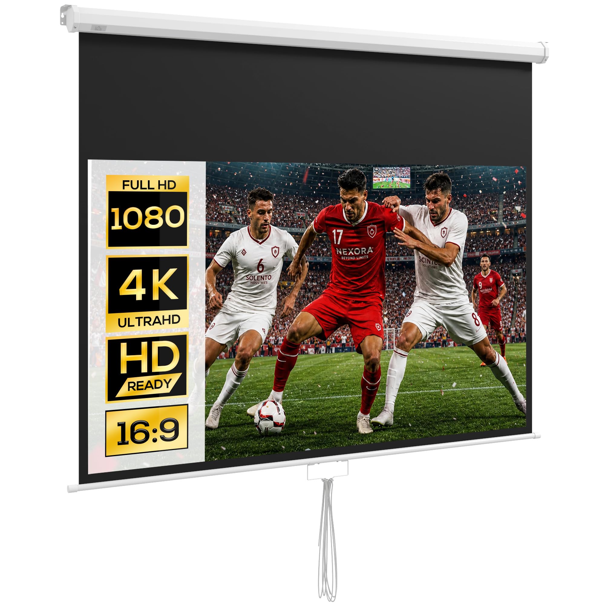 HOMCOM Pantalla de Proyector Manual 80 Pulgadas Pantalla de Proyección Portátil Formato 16:9 con Altura Ajustable para Interior y Exterior Eventos Deportivos Cine en Casa 172x96 cm Blanco