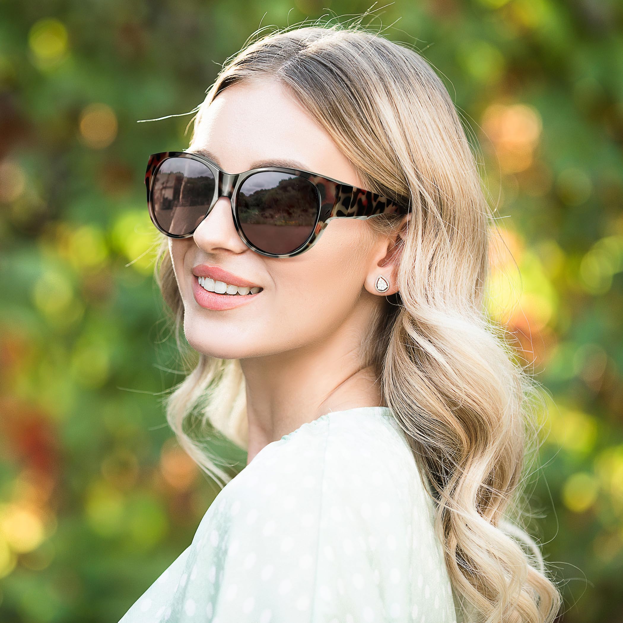 URUMQI Überzieh Sonnenbrille über Normale Brille, Polarisierte Überbrille Sonnenbrille für Brillenträger Damen, Retro Sonnenbrillen Fit over Sunglasses mit UV400 Schutz Beige Schildpatt Rahmen