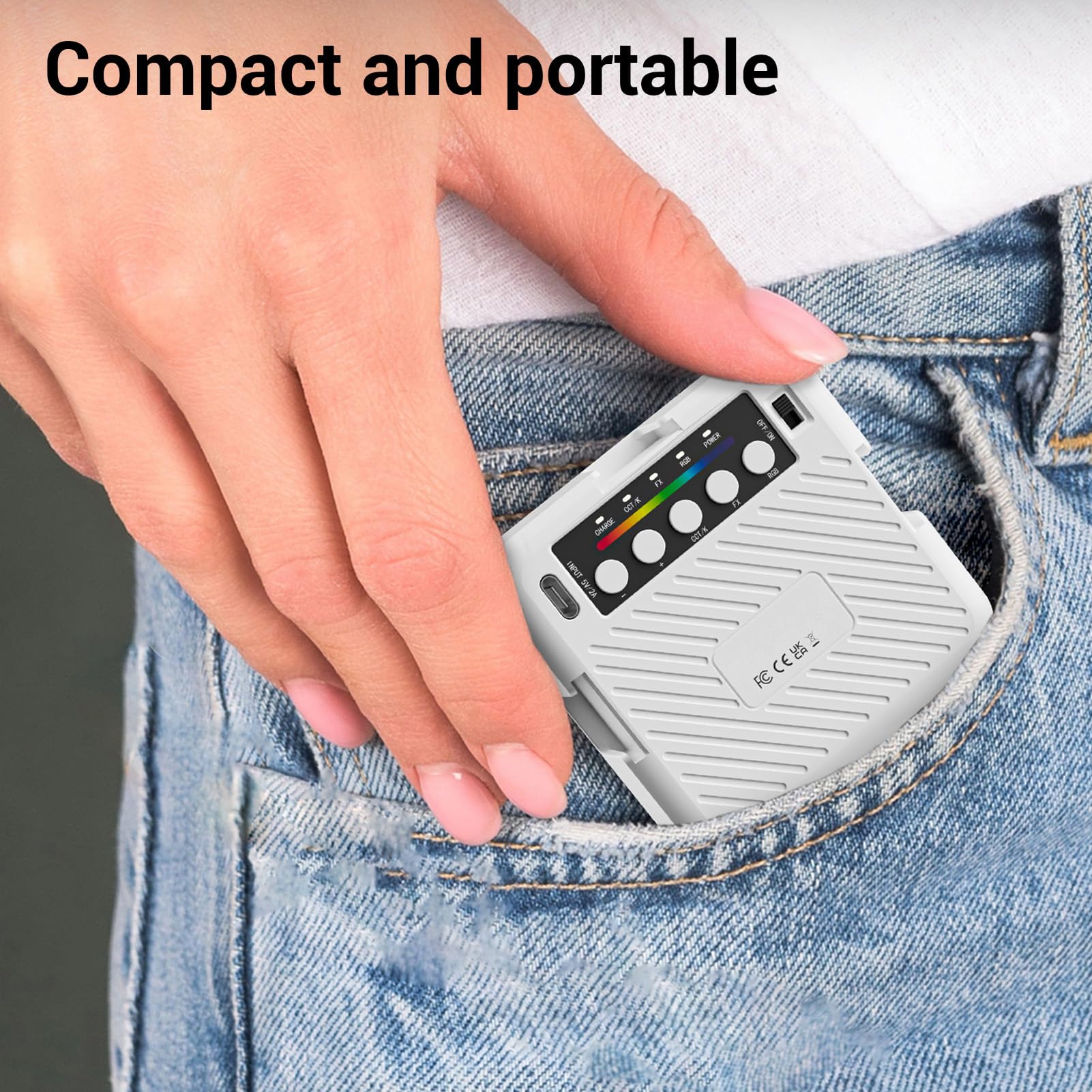 Lampe Vidéo RVB LED Portable, CRI95+, 3000K-6500K, avec Support de Griffe Froide et Vis 1/4, pour Photographie et Vidéo, Blanc