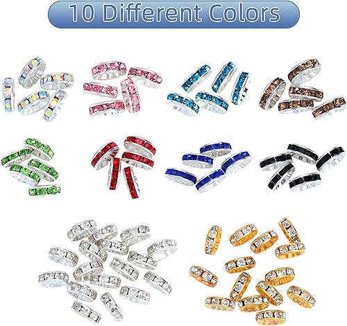 Miniatura 10 de 800 cuentas espaciadoras redondas Rondelle con diamantes de imitación de cristal, cuentas sueltas Rondelle, cuentas de abalorio de 0.236in, 0.315in,