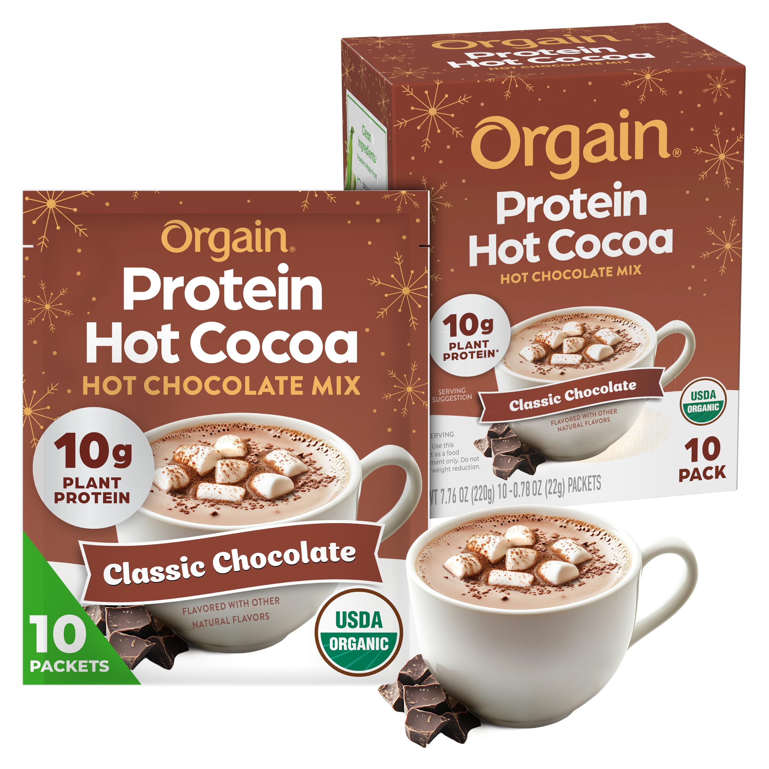 Orgain Organic Vegan 10g Protein Hot Cocoa Mix, Chocolate 0.78 oz (10 Pack)