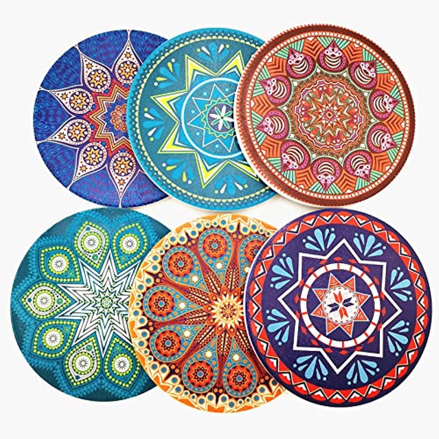 Absorbent Ceramic Glass Cup Holder Coffee Mug Place Mats Coasters Set of 6 with Holder, with Cork Base
