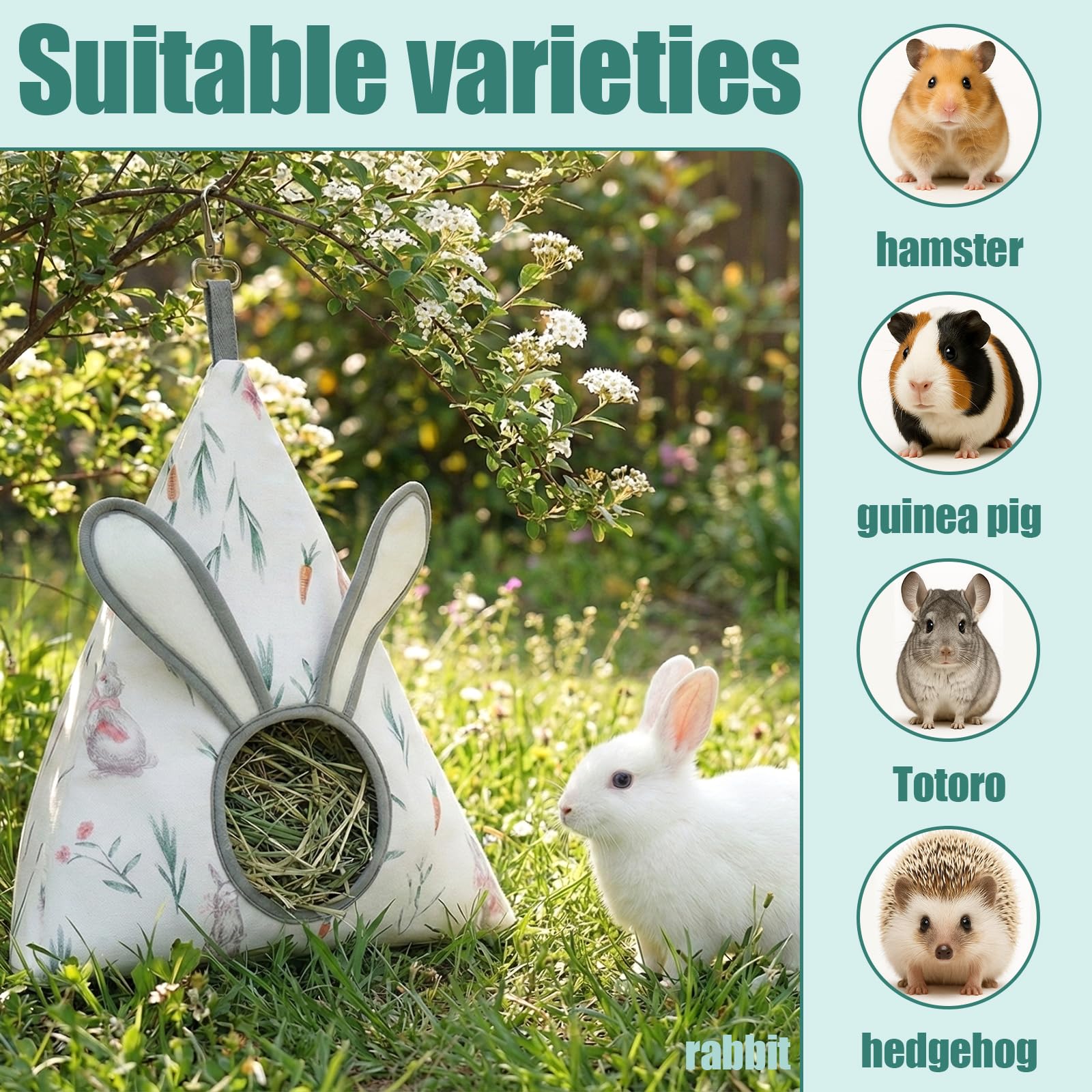 Soft Cotton Bunny Hay Feeder Bag, Cute Triangle Rabbit Hay Holder with 3D Ears, Hanging Hay Dispenser for Guinea Pigs, Chinchillas & Small Pets, Breathable & Washable Cage Accessories - image 5