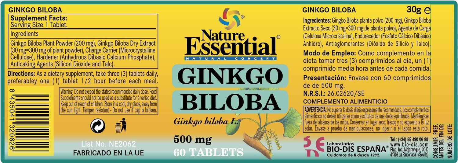 Ginkgo Biloba - 500mg Ginkgo Extrakt und Ginkgo Pulver - Das günstigste hochdosierte Premium Ginkgo auf dem Markt (insg. 180 Tabletten = 3 Monats-Pack)