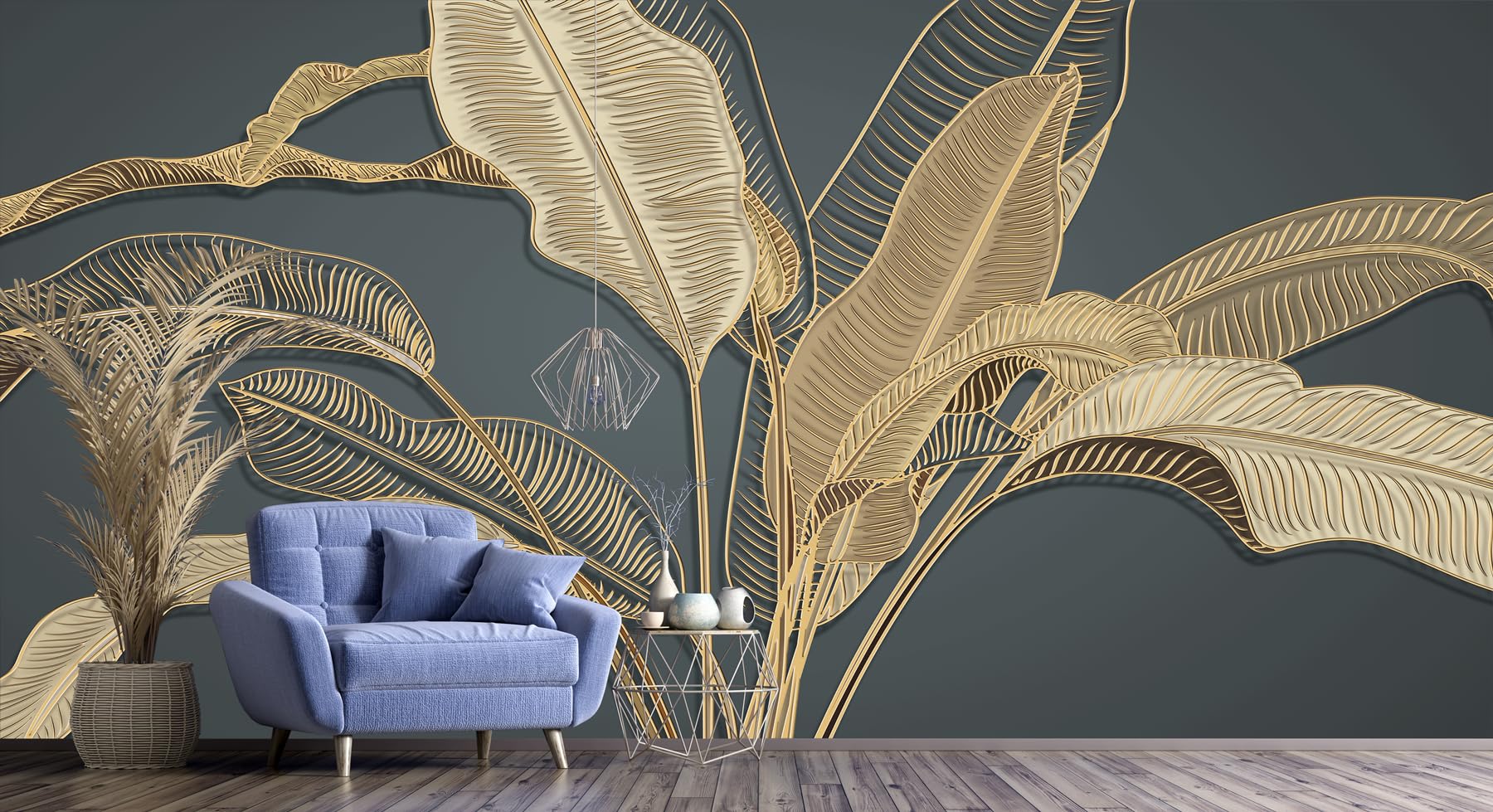 Papier Peint Panoramique 3D, Feuille de Banane, Matériel de Soie, Taille Personnalisée Disponible, Tapisserie Panoramique, Pour Salon Chambre Décoration Murale, 355x250cm