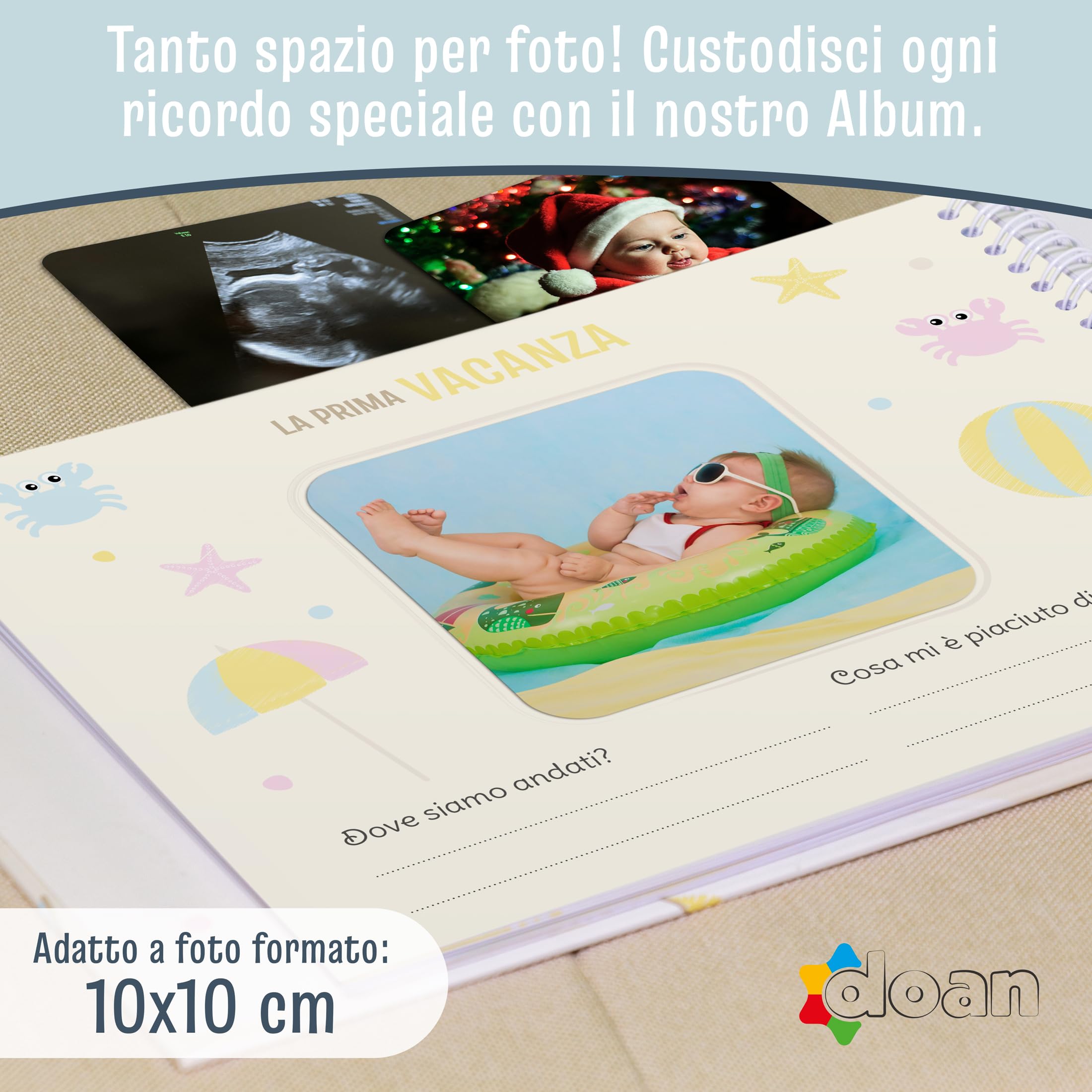 Doan Album Nascita Bambina e Bambino con 60 Pagine e Tanti Adesivi Divertenti e Colorati - Libro dei Ricordi Neonato Ideale per Regalo Nascita Bimba e Bimbo