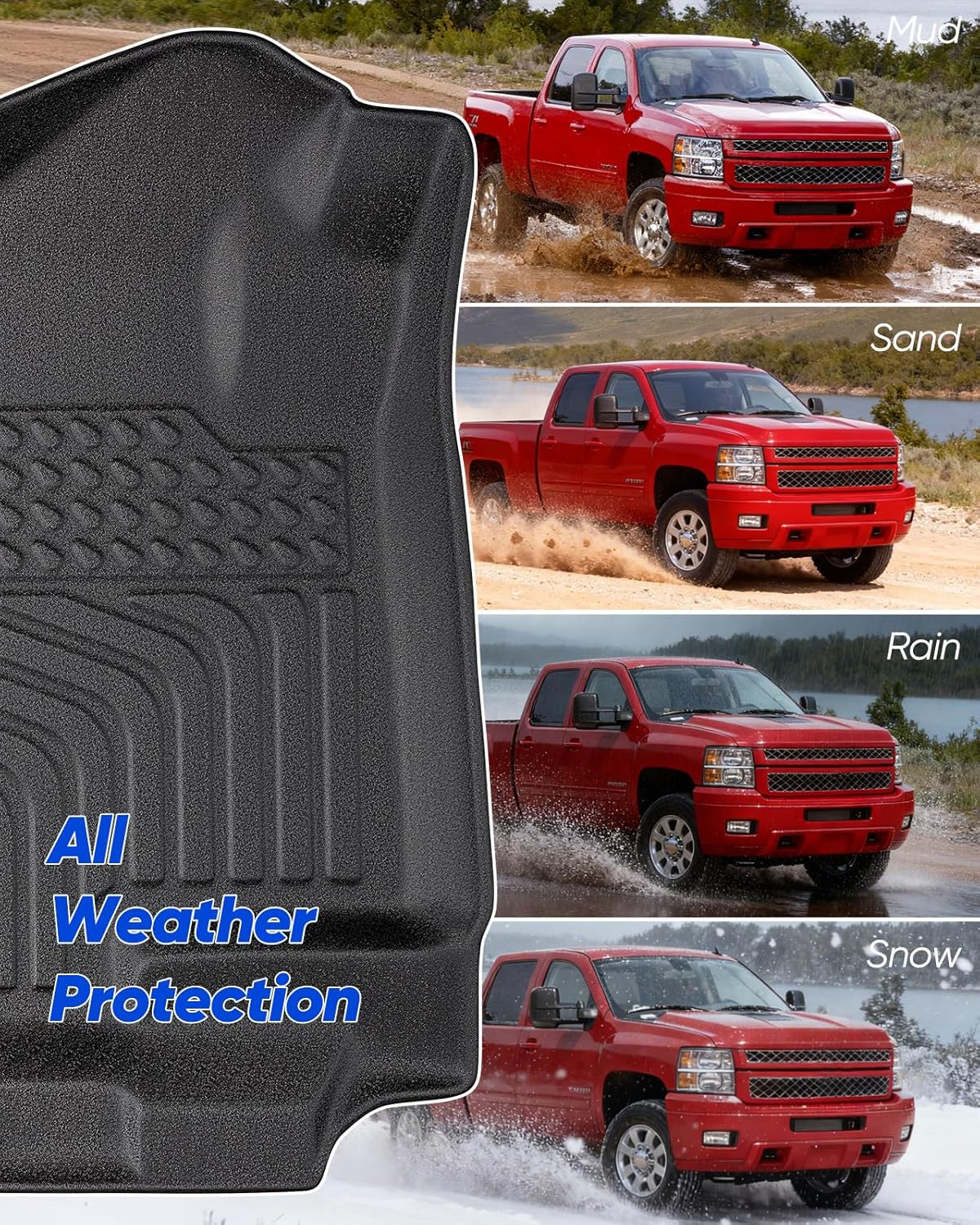 for Chevy Silverado & for GMC Sierra 1500 Floor Mats 2007-2013 (Only for Extended Cab); for GMC Sierra 2500/3500 2007-2014; All Weather Waterproof TPE Floor Mats for Chevy Silverado Accessories - Image 4