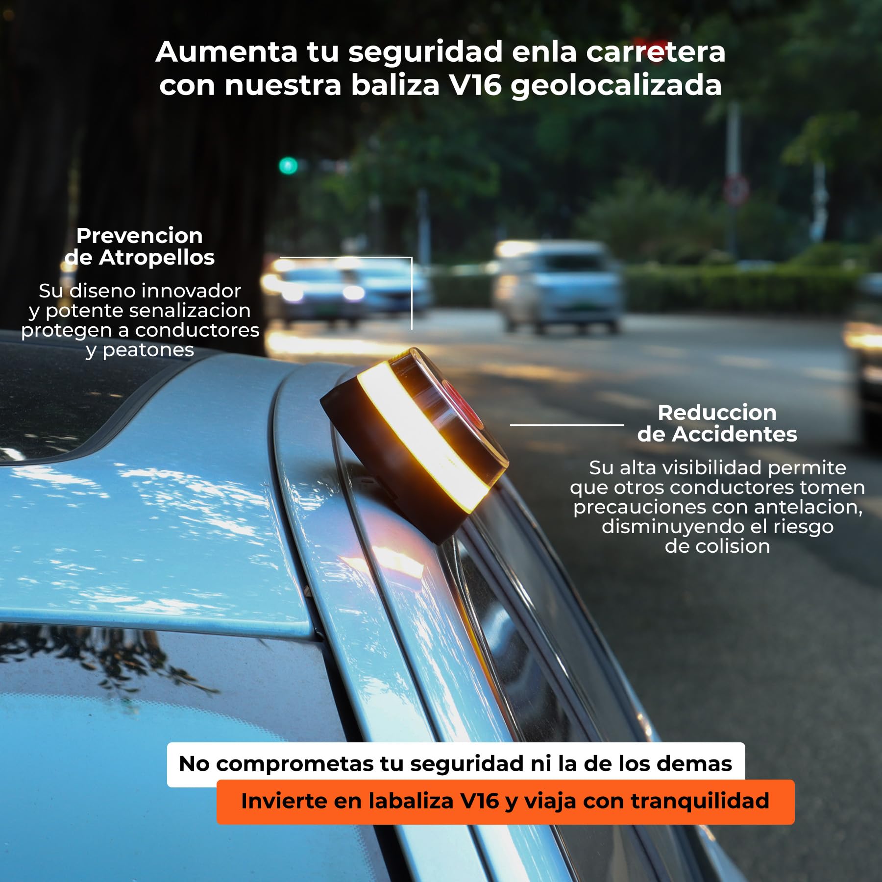 Aourow V16 Connectado Luz Emergencia Coche Homologado DGT,con SIM Telefónica y Datos,Baliza V16 Homologada DGT con Geolocalizador 3.0 + Funda Accesorios Coche,V16 con Geolocalización