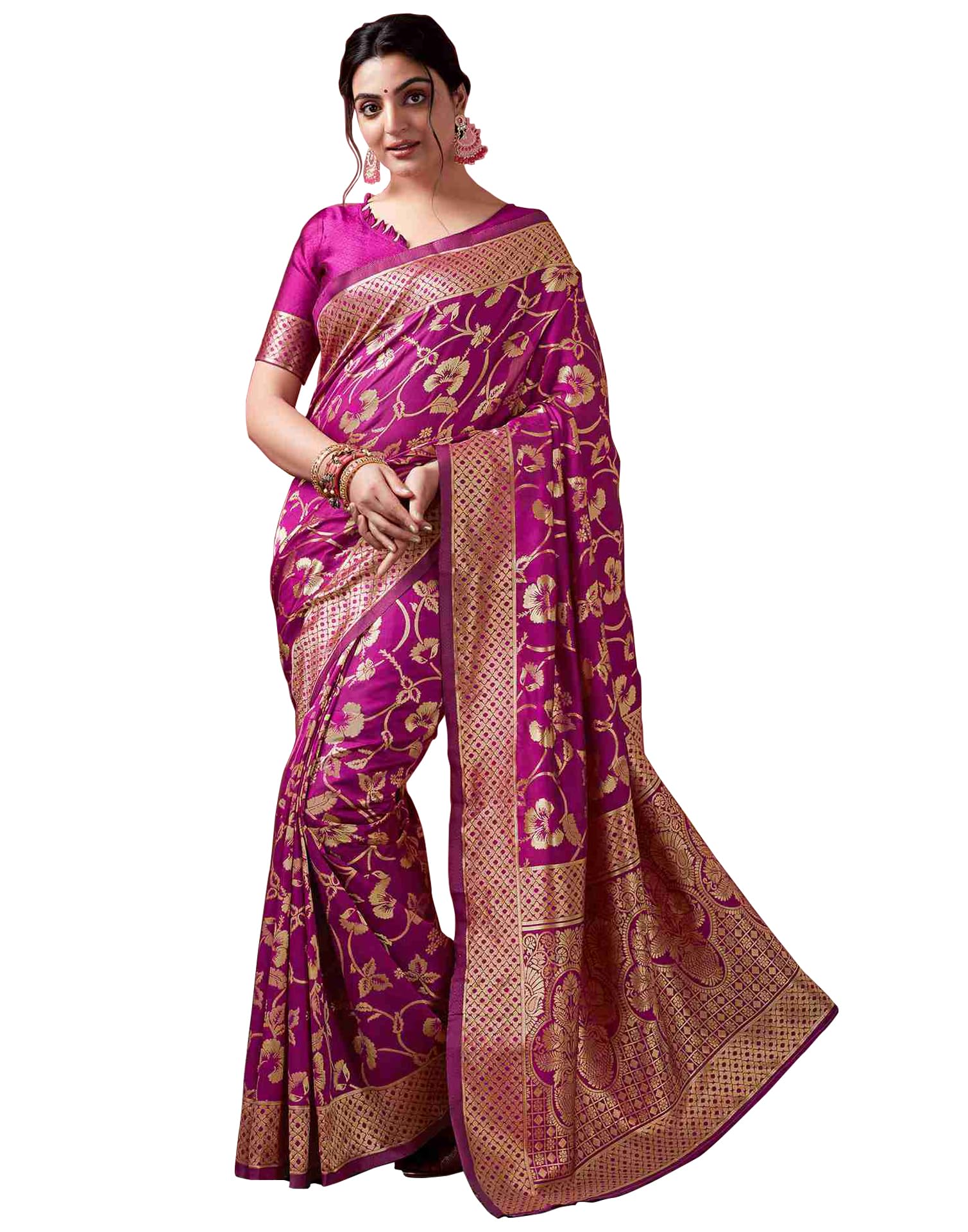 Women's Banarasi Saree Pure Kanjivaram Silk Saree Soft new ladies 2023 Design Wear Pattu Sarees Latest Party Sari collections With Blouse Piece for Wedding sadi (SAN PARI-187 NAVY BLUE)-image-47