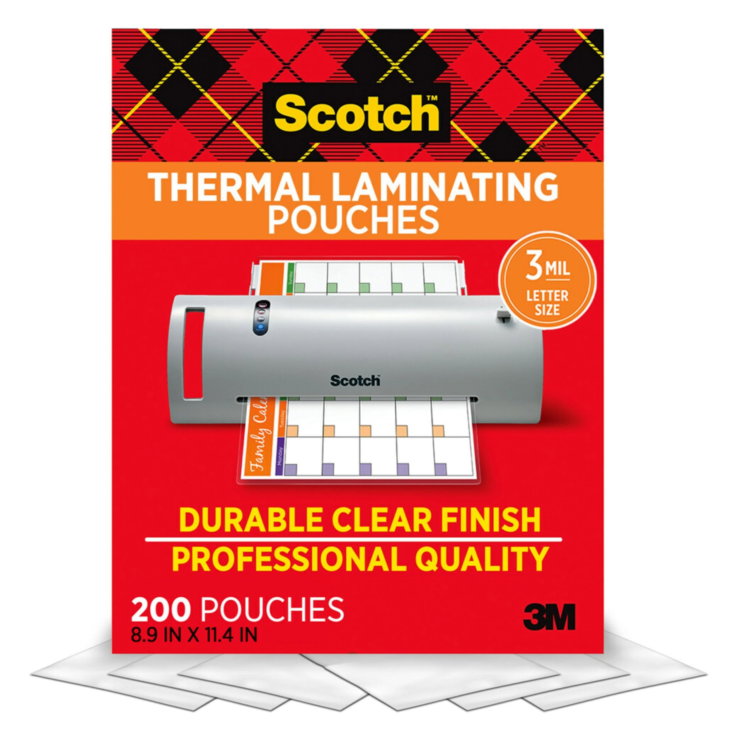 Scotch Thermal Laminating Pouches, 200 Count, Clear, 3 mil., Ideal Office or School Supplies, Fits Letter Sized Paper (8.9 in. × 11.4 in.)