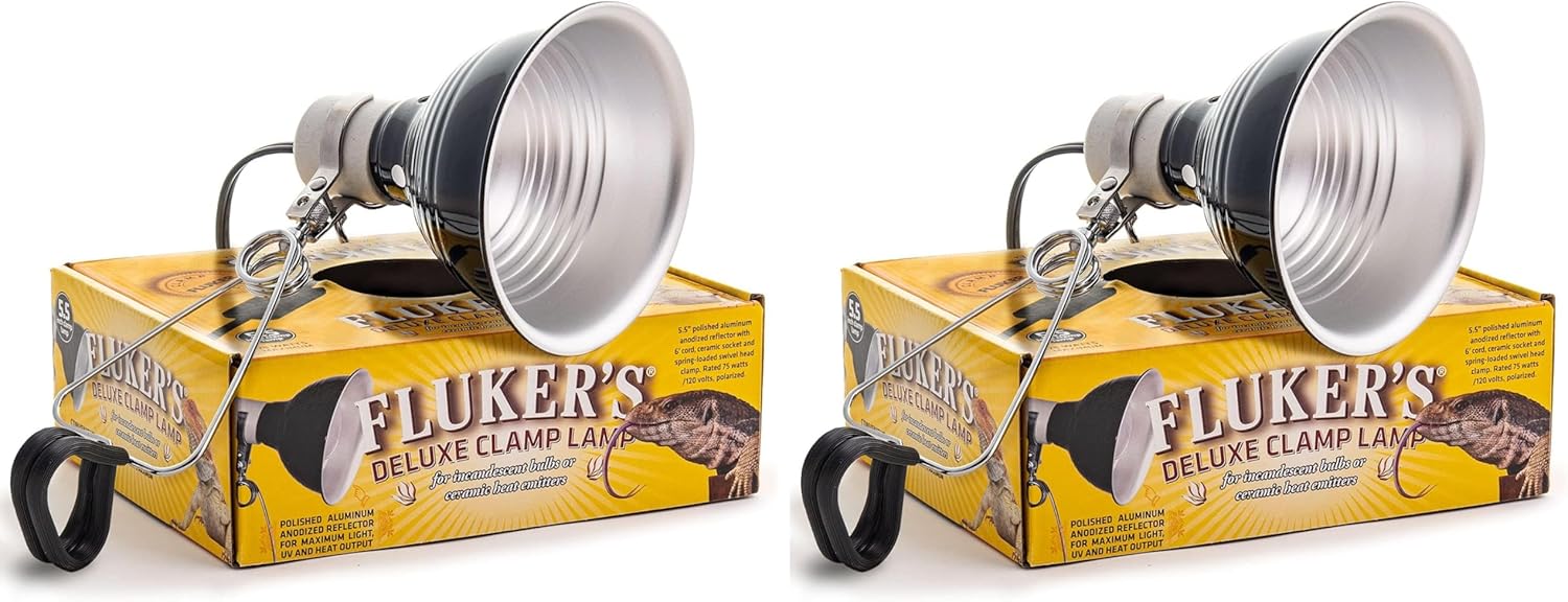 Fluker’s Repta-Clamp Lamp, Heavy Duty Clamp Light for Reptile Tanks and Terrariums, UL/CUL Approved, Great for Reptile Basking, 75-Watt Maximum with On/Off Switch, 5.5″ (Pack of 2)