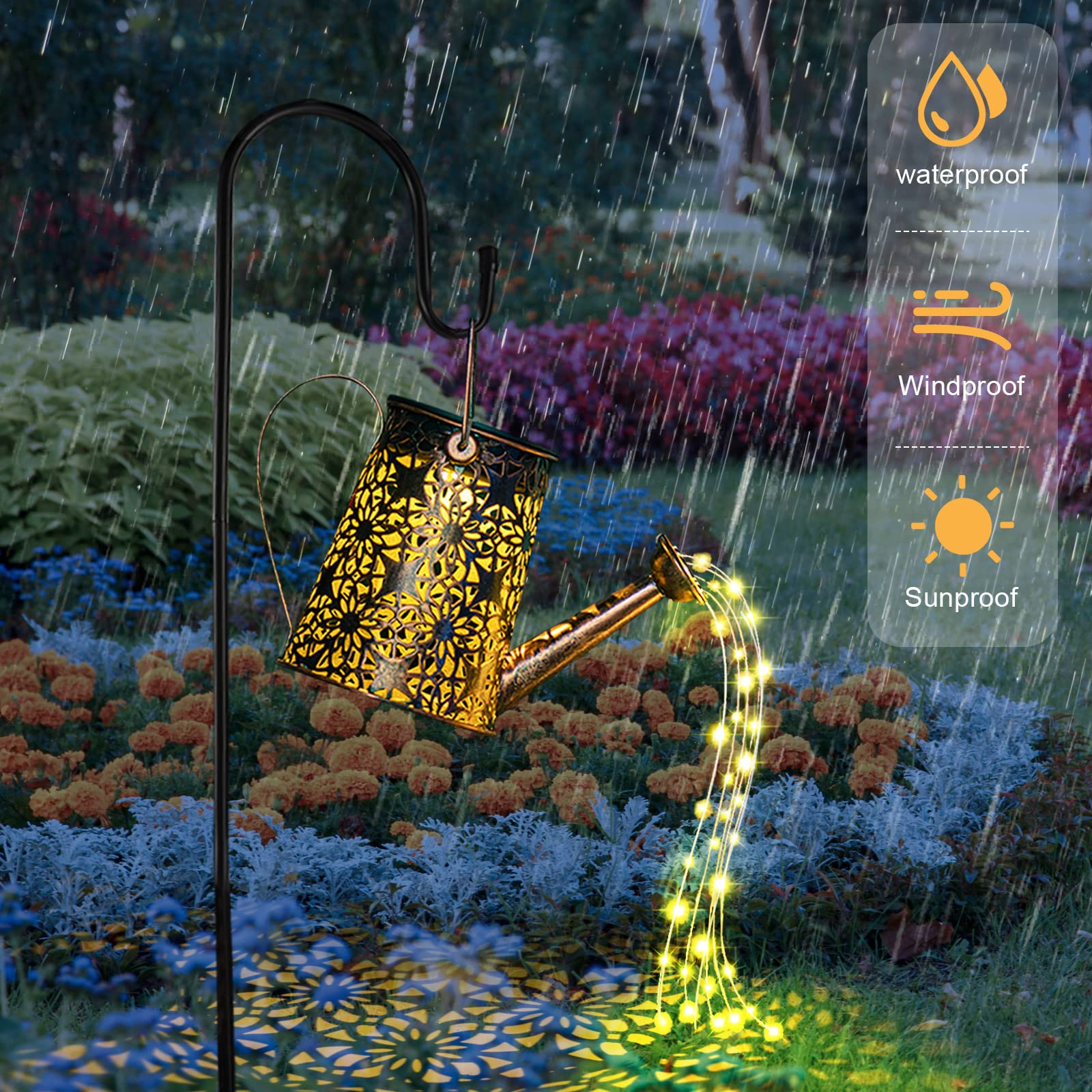 GuKKK Solar Gießkanne mit Solarlampen für Außen, Solarlampen für Außen Garten LED Lichter mit Schäferhaken, Wasserdicht Vintage Lichterkette Aussen für Garten Hofweg Balkon Terrasse (XX)