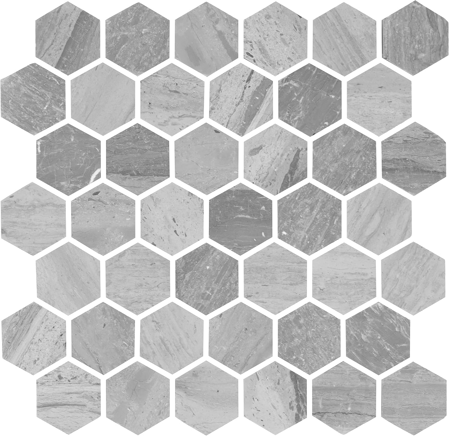 Daltile Fonte 2" Natural Stone Hexagon Mosaic in Honed Heather Harbor for Backsplashes, Floors, Walls, or Shower Floors