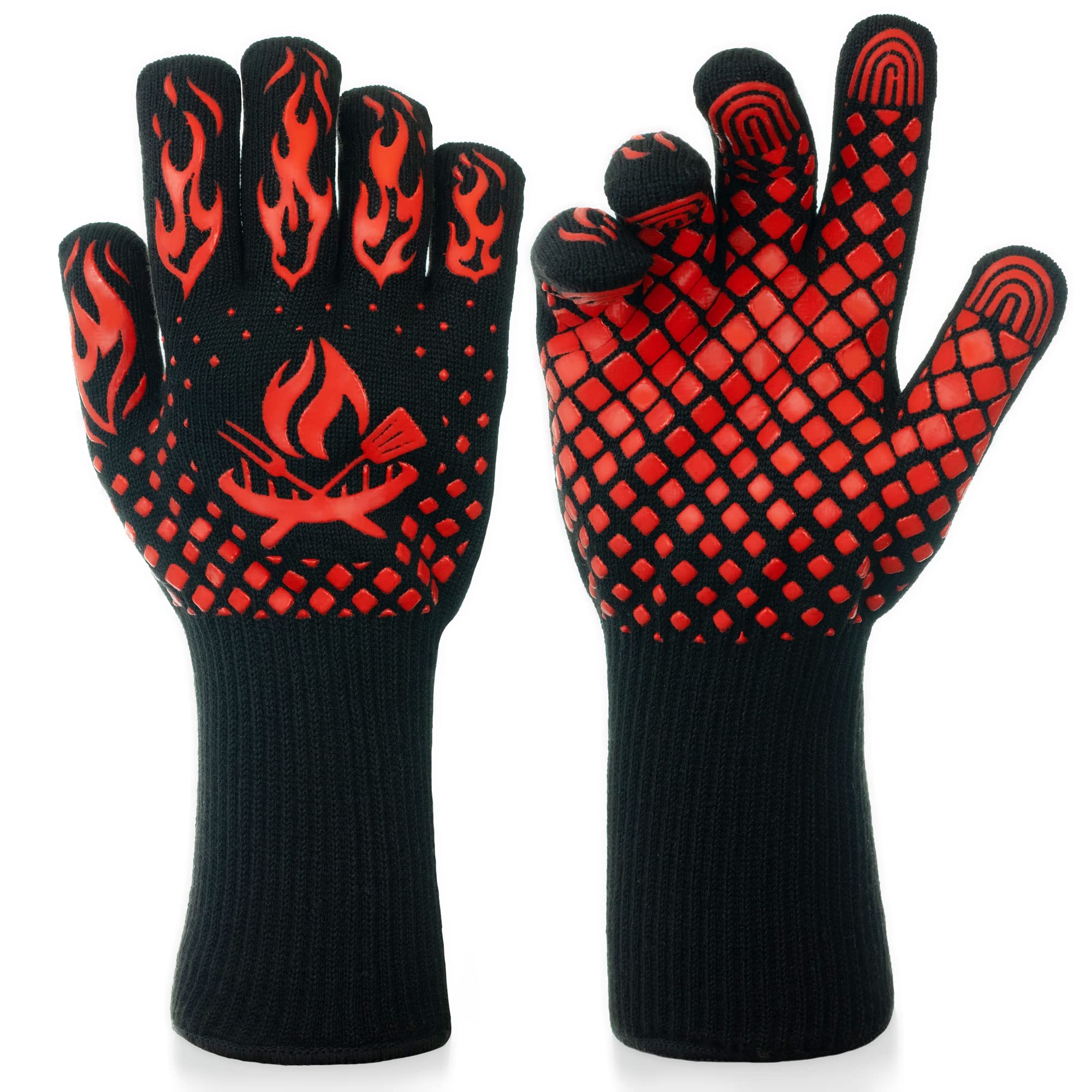 Kitchen Aid GEEKHOM Silicone Oven Gloves Heat Resistant Silicone Oven Mitts BBQ Gloves Waterproof Kitchen Gloves For Barbecue Grilling Weber Microwave, Non-Slip Oven Gloves With Fingers, Black Instant Pot