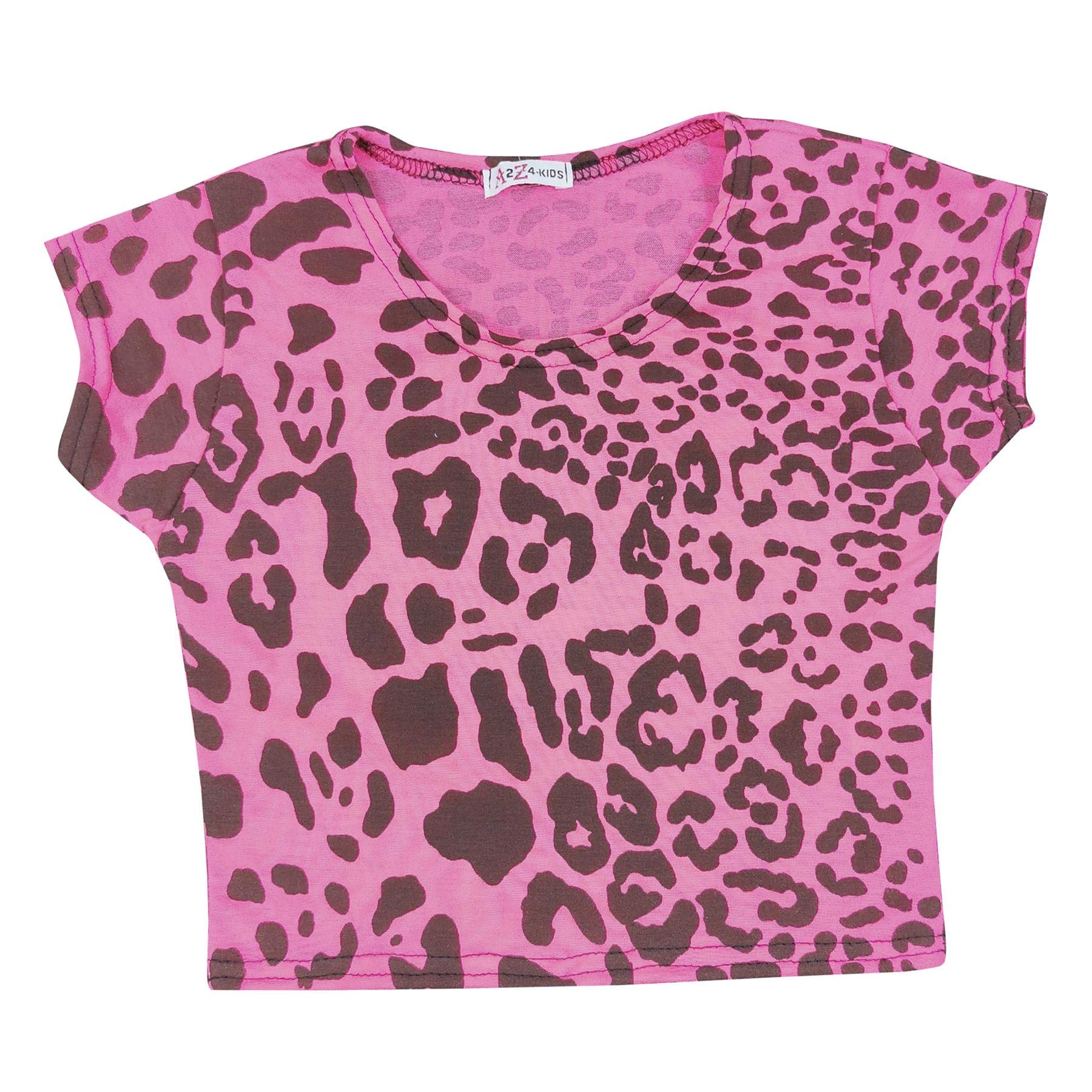 A2Z 4Kids Girls Crop Tops Leopard Stylish Trendy T-Shirt - Leopard 260 Crop Top Neon Pink 9-10