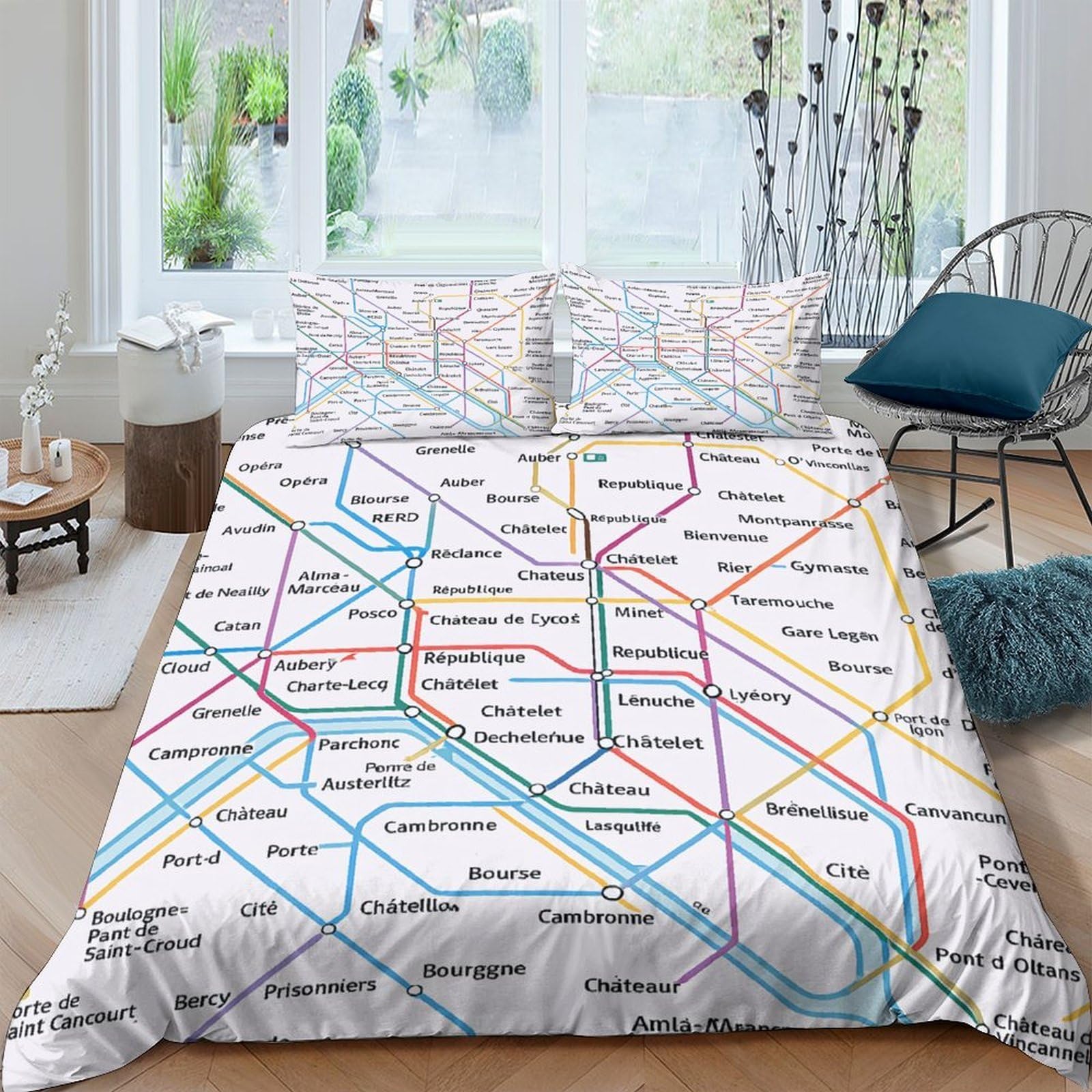 Ctjqhvkz Style-4 3D Printed Paris Metro Map Fitted Sheet Microfiber Soft Bedroom Bed Cover For Mattress Protection Décor Single（135X200cm）