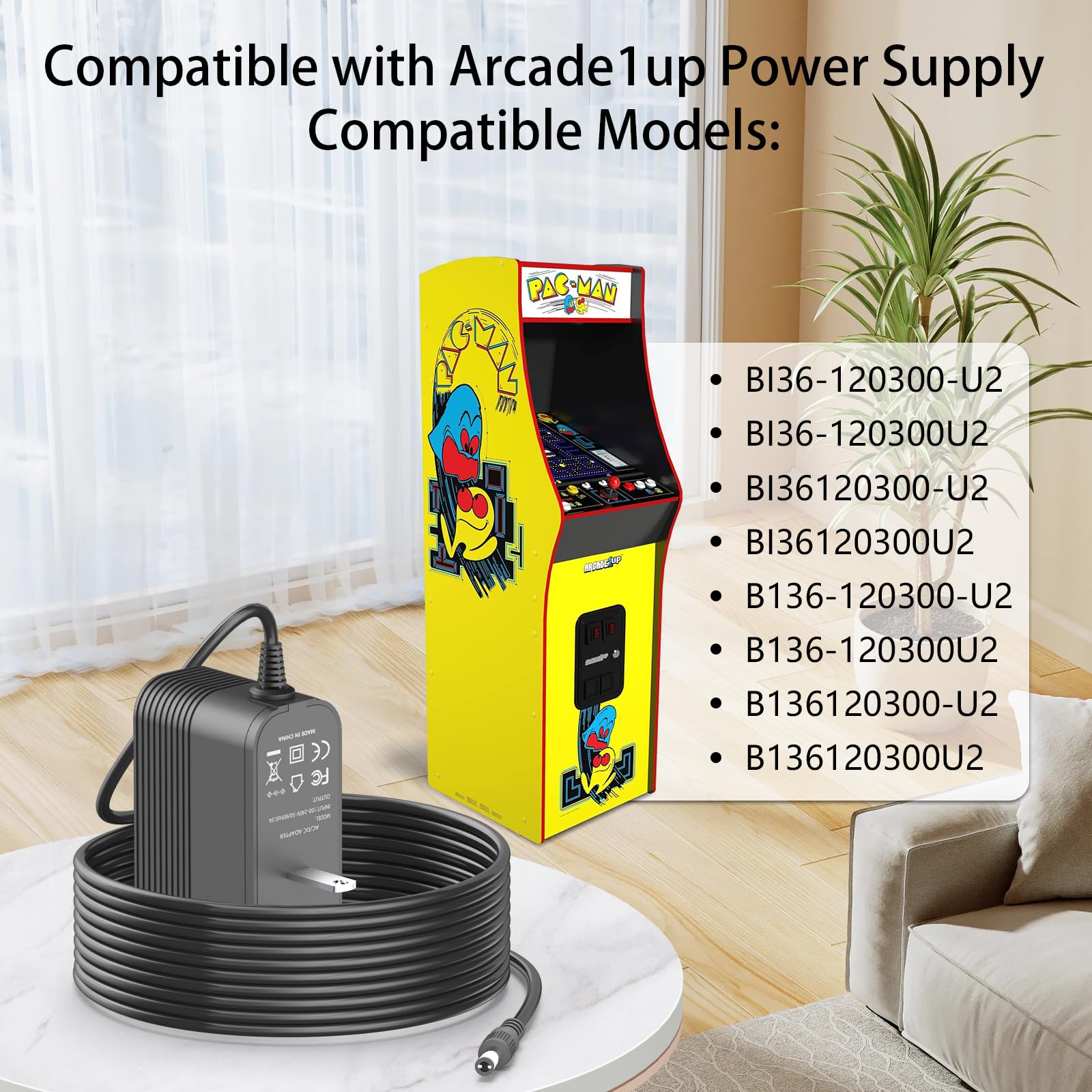 Zasilacz 12 V do Arcade1up Game Machine Przewód zasilający do Arcade 1up All Riser Cocktail Table RYJ0136PAU0 RYJ0136PAU1 RYJ0136PAU2 RYJ0136PAU3 RYJ0136PAU4 RYJ0136PAU5 BIton BI36-12000 300-U. 2