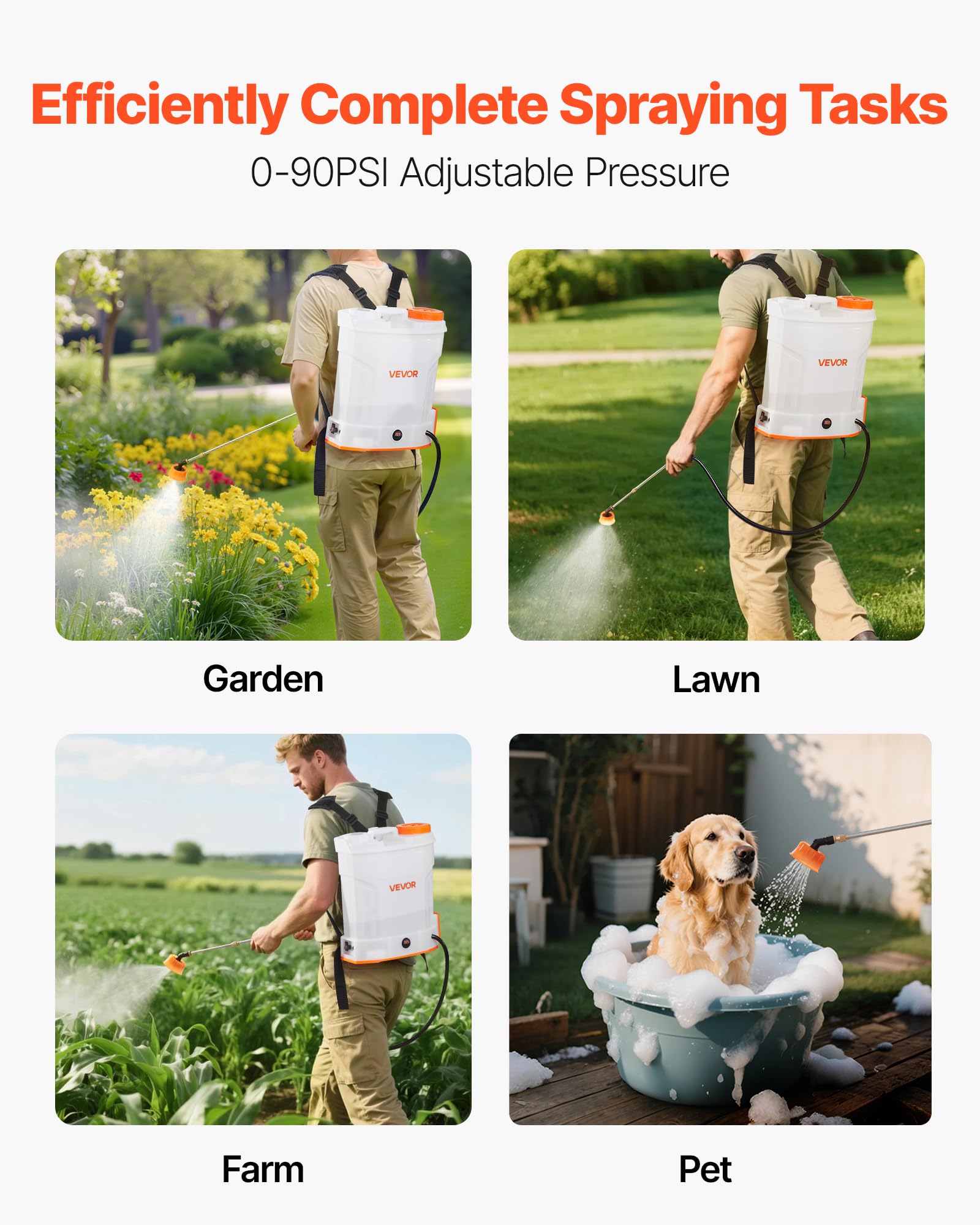 VEVOR Akku-Sprühgerät, 12 L, elektrischer Rücken-Drucksprüher, 2 einziehbare Stäbe und 5 Düsen, einstellbar 0–6 bar, 2 Stunden Laufzeit, tragbarer Pumpsprüher für Hof, Garten und Rasen