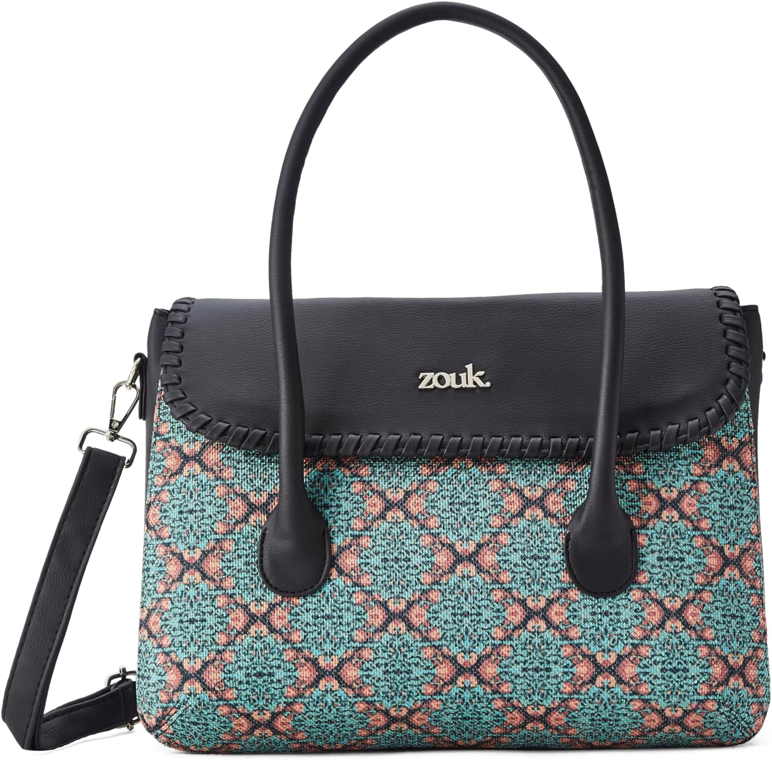 Printed Jute Handcrafted Vegan Leather Multicolor Women's Satchel Bag | Ladies Purse Handbag | Double Handle Detachable Strap
