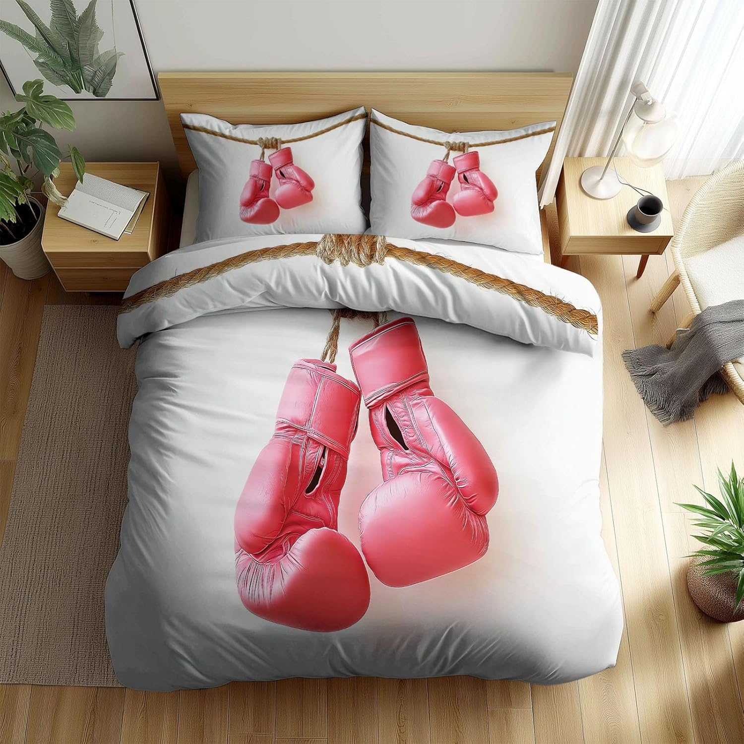 Funda Nordica Cama 180 Guantes de Boxeo Microfibra 3D Funda Edredon 260 x 240 cm Boxeo Ligero Transpirable Ropa de Cama con Cremallera y 2 Fundas de Almohada c-2610