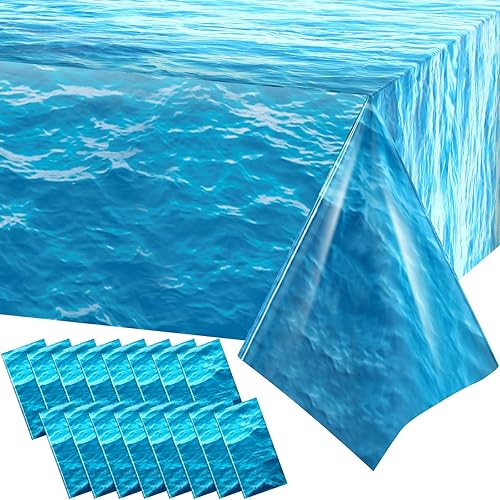 Miniatura 9 de Irenare Mantel de plástico con estampado de olas oceánicas de 54 x 108 pulgadas, cubierta de mesa con estampado de agua, mantel azul para playa,