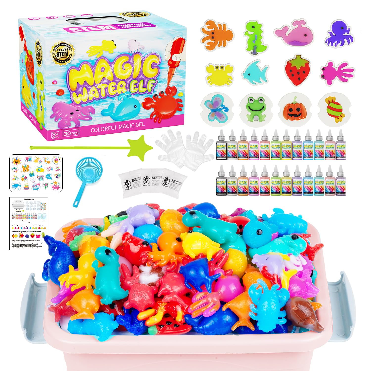 Magic Water Toy Elf Kit, Water Fairy Water Gel Kit with 12 Magic Gels, 12 Shape Molds, Fun Summer Toys Gifts Kids Birthday Party Favors, DIY STEM Aqua Kits Boys Girls Toys for Age 3+(12 Colors)