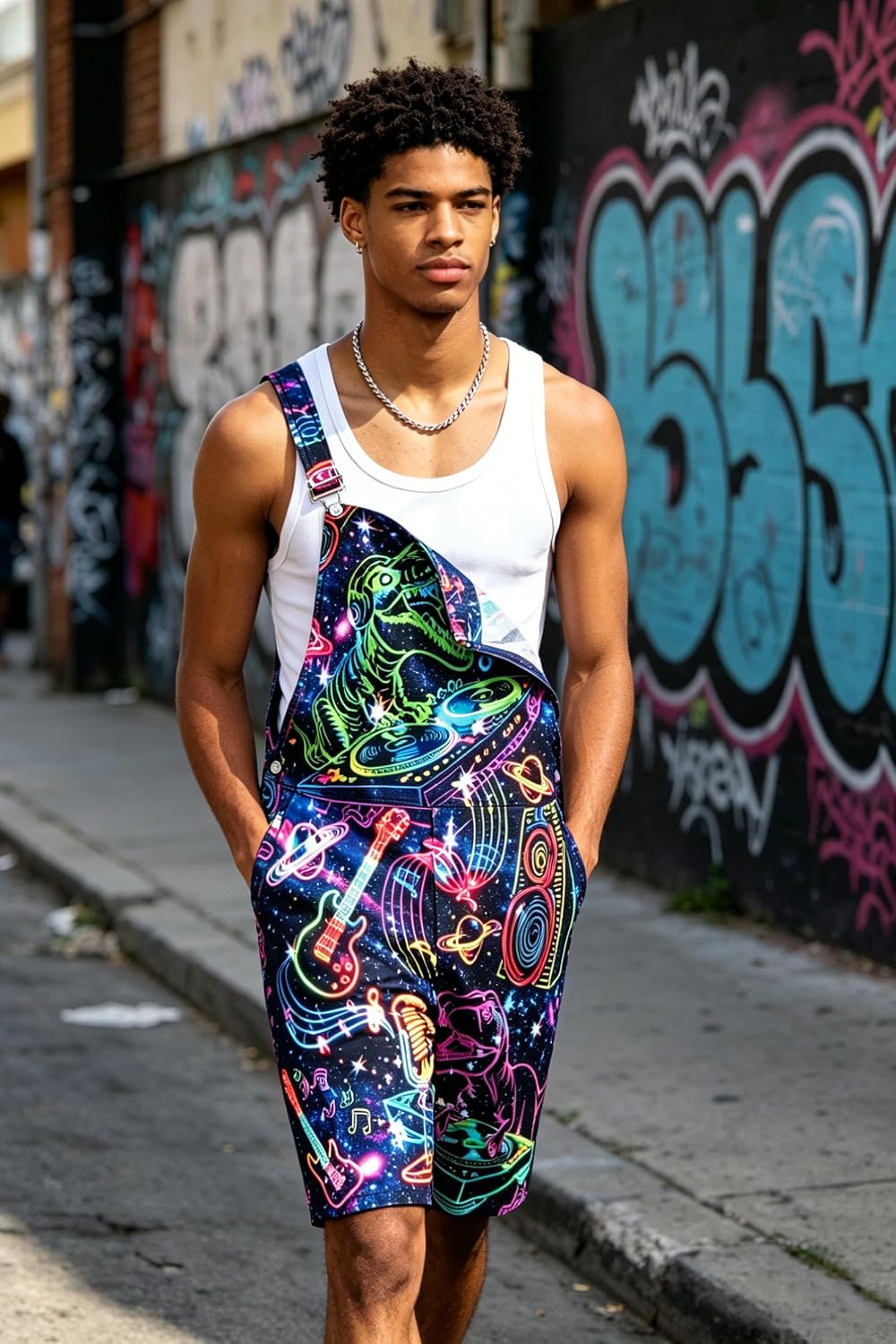 Mens Adjustable Straps Overalls Casual Shorts Romper Workout Jumpsuit