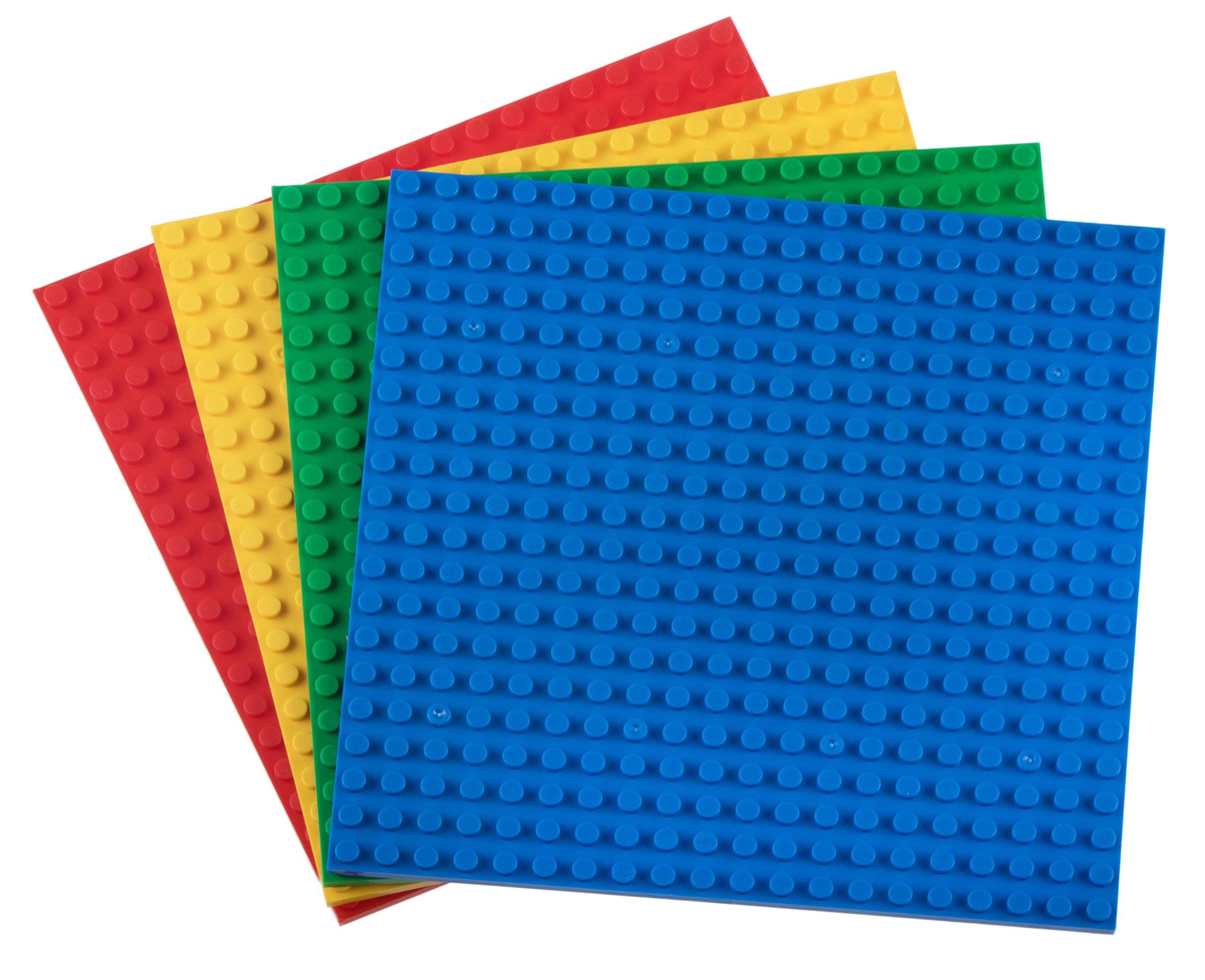Strictly Briks Compatible with Lego Classic Stackable Baseplates, for Building Bricks, Bases for Tables, Mats, and More, 100% Compatible with All Major Brands, Basic Colors, 4 Pack, 6x6 Inches
